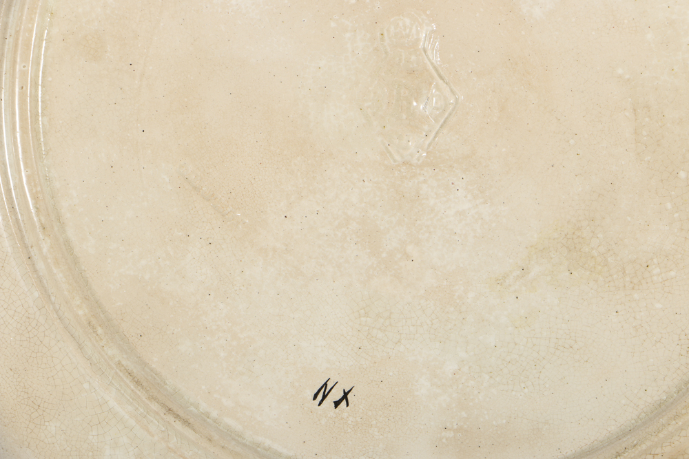 Circa 1881 English Majolica Pitcher and Dish in Fan Pattern