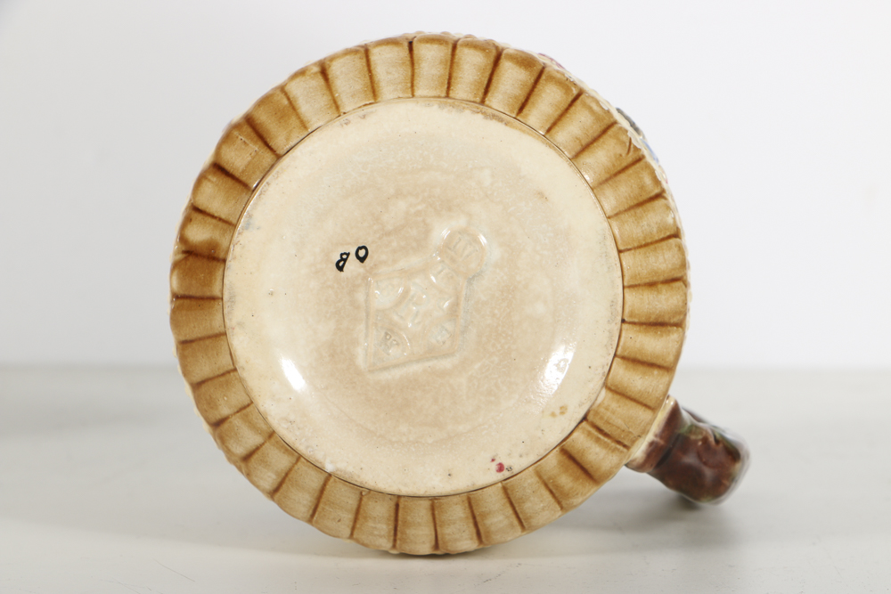 Circa 1881 English Majolica Pitcher and Dish in Fan Pattern