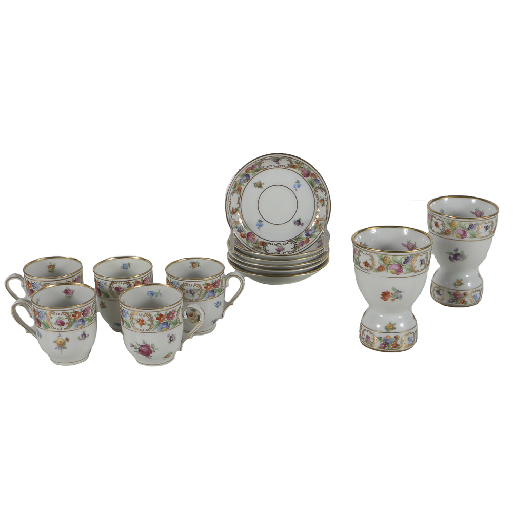 Schumann Bavarian  " Empress Dresden Flowers" Demitasse and Egg Cups
