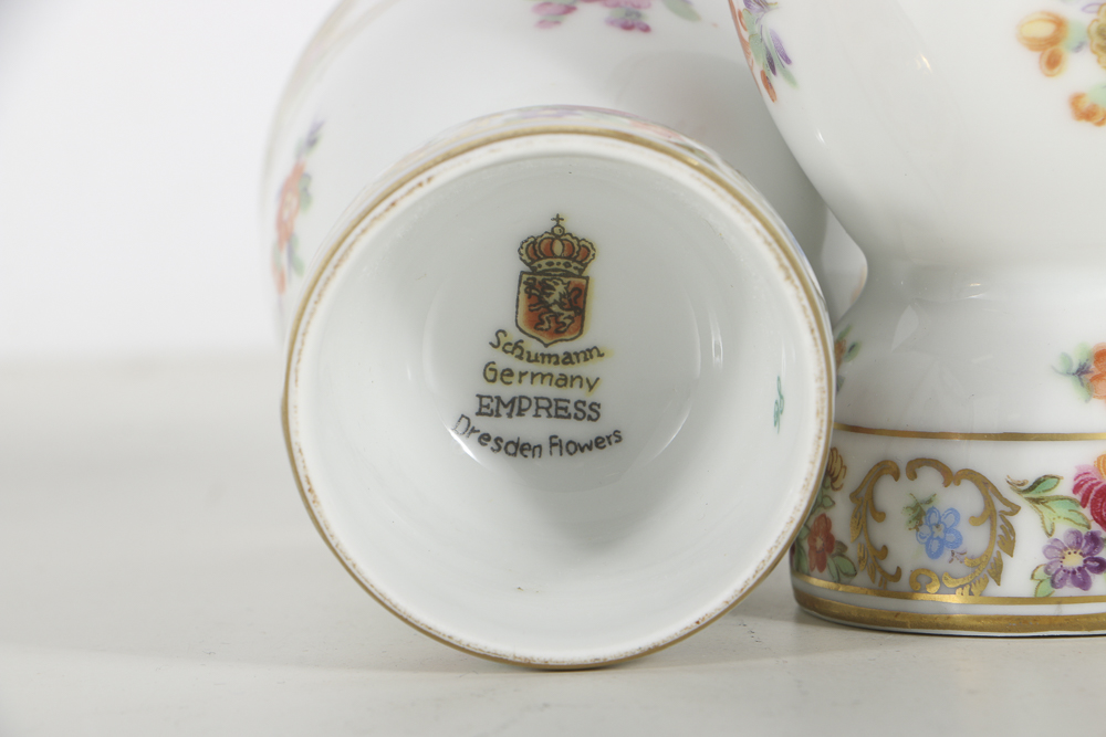 Schumann Bavarian  " Empress Dresden Flowers" Demitasse and Egg Cups