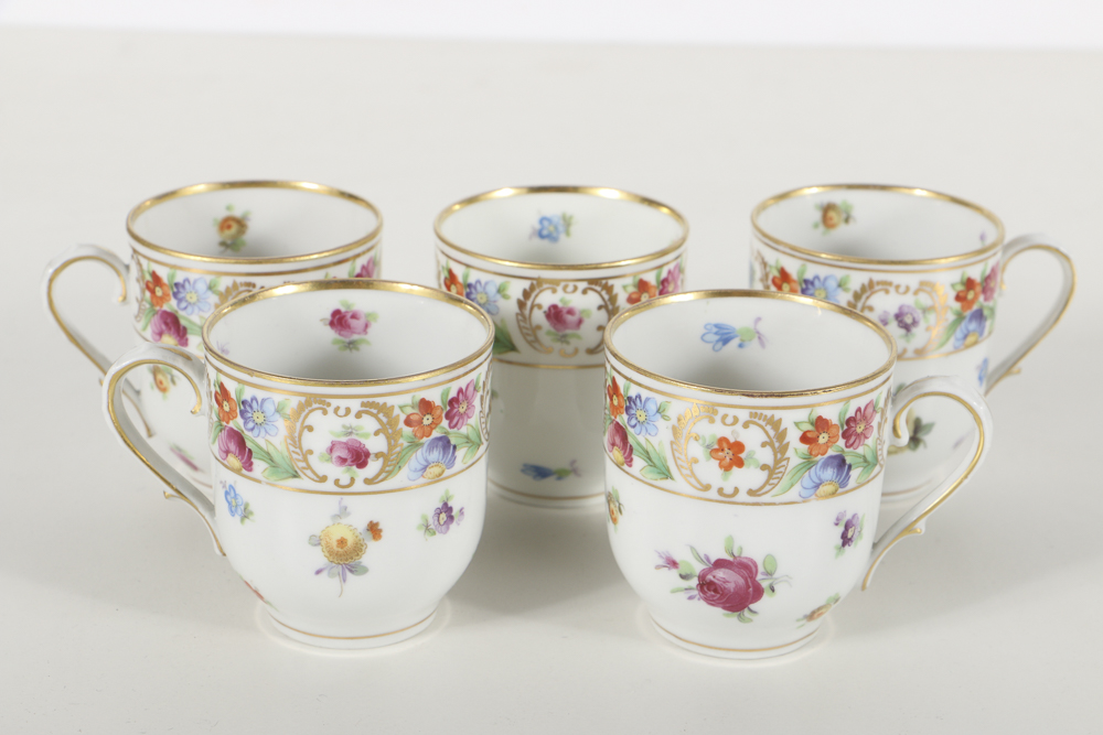 Schumann Bavarian  " Empress Dresden Flowers" Demitasse and Egg Cups