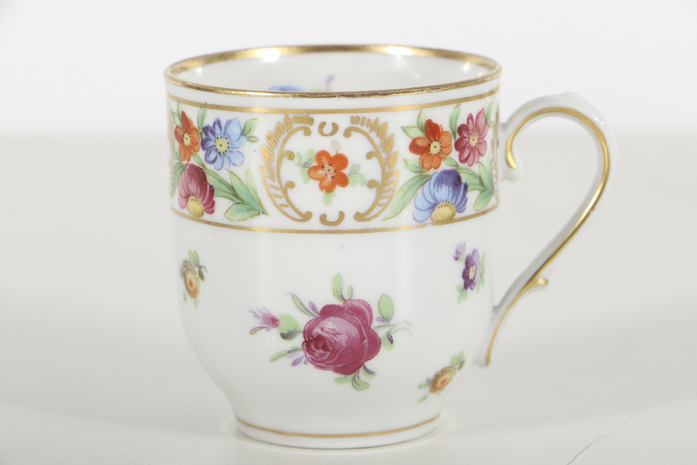 Schumann Bavarian  " Empress Dresden Flowers" Demitasse and Egg Cups