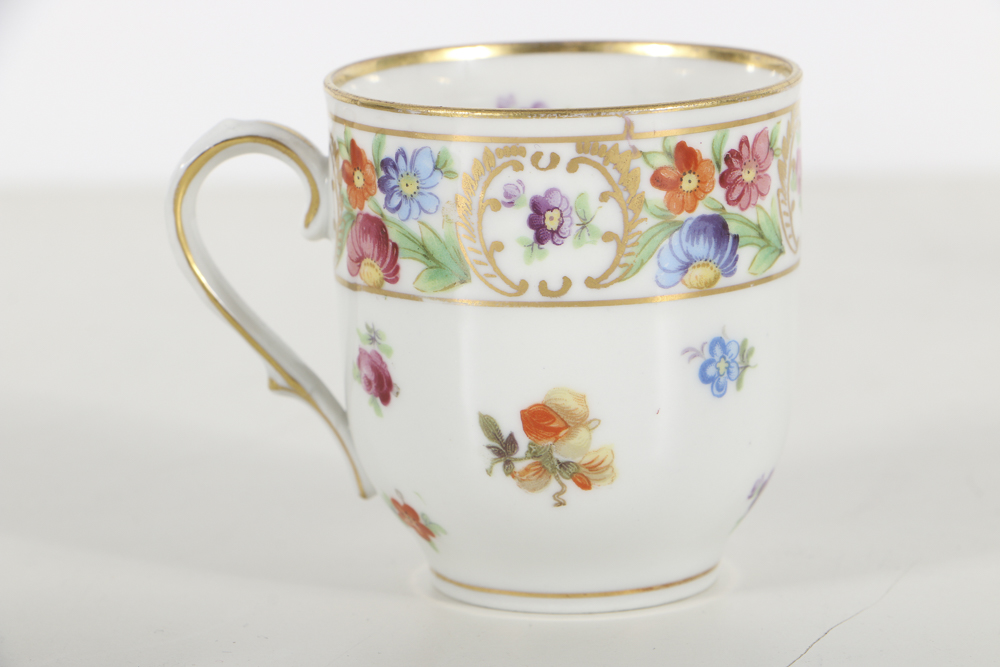 Schumann Bavarian  " Empress Dresden Flowers" Demitasse and Egg Cups