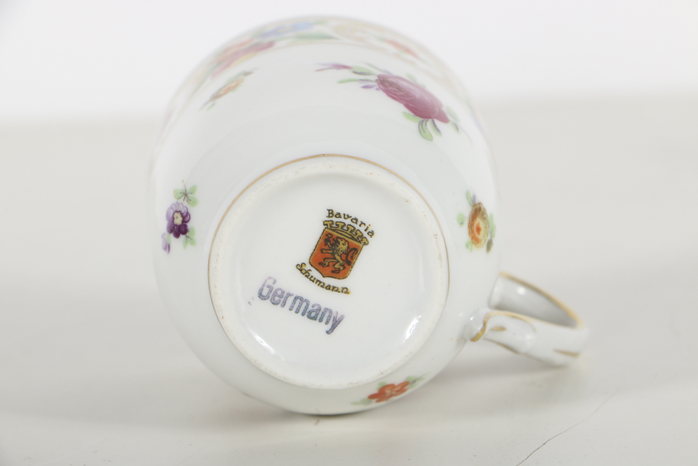 Schumann Bavarian  " Empress Dresden Flowers" Demitasse and Egg Cups