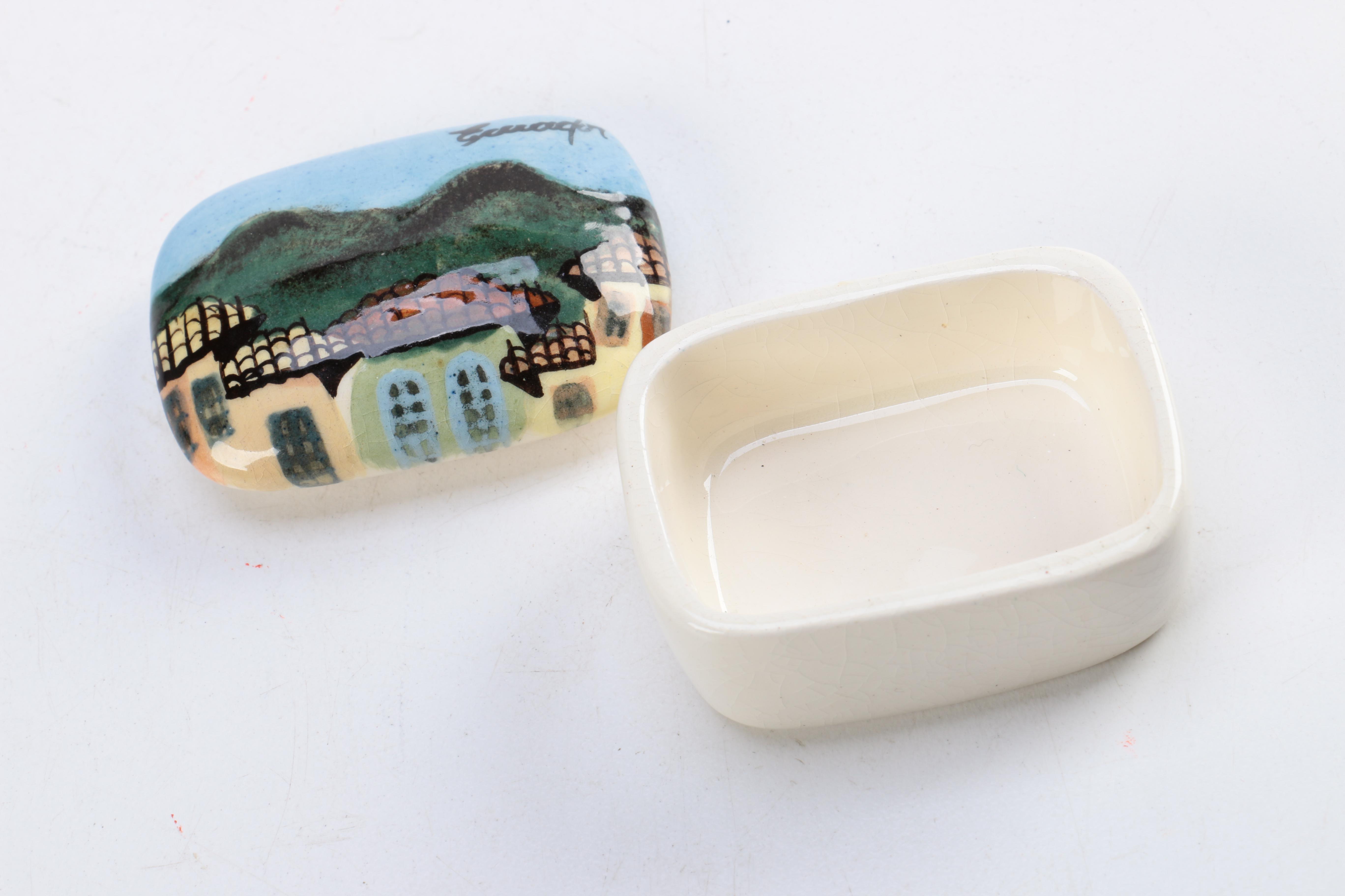 Assorted Trinket Boxes Including Laurel Burch Enamel Box.