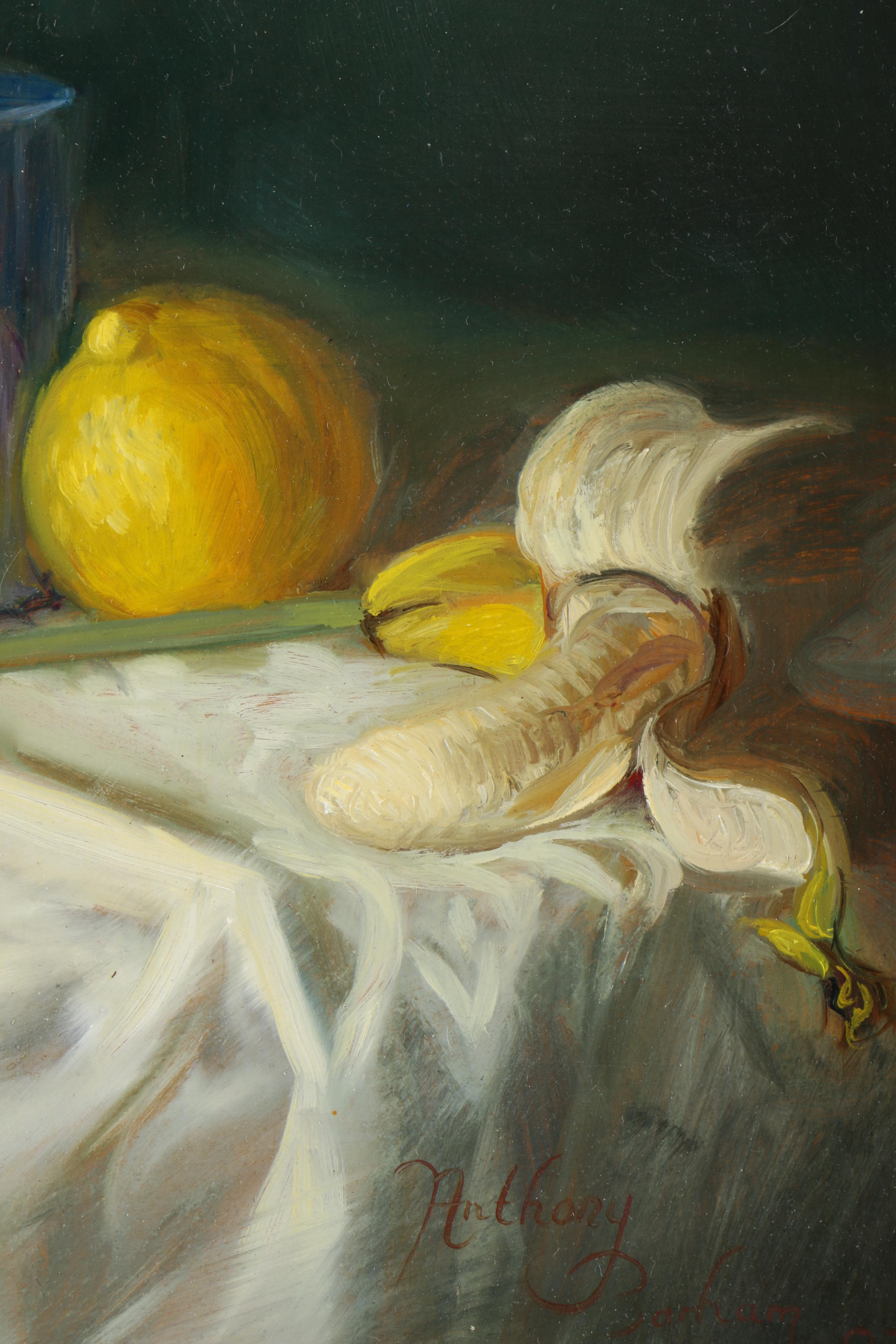 Anthony Barham 1997 Oil Painting on Canvas of Still Life With Daffodils