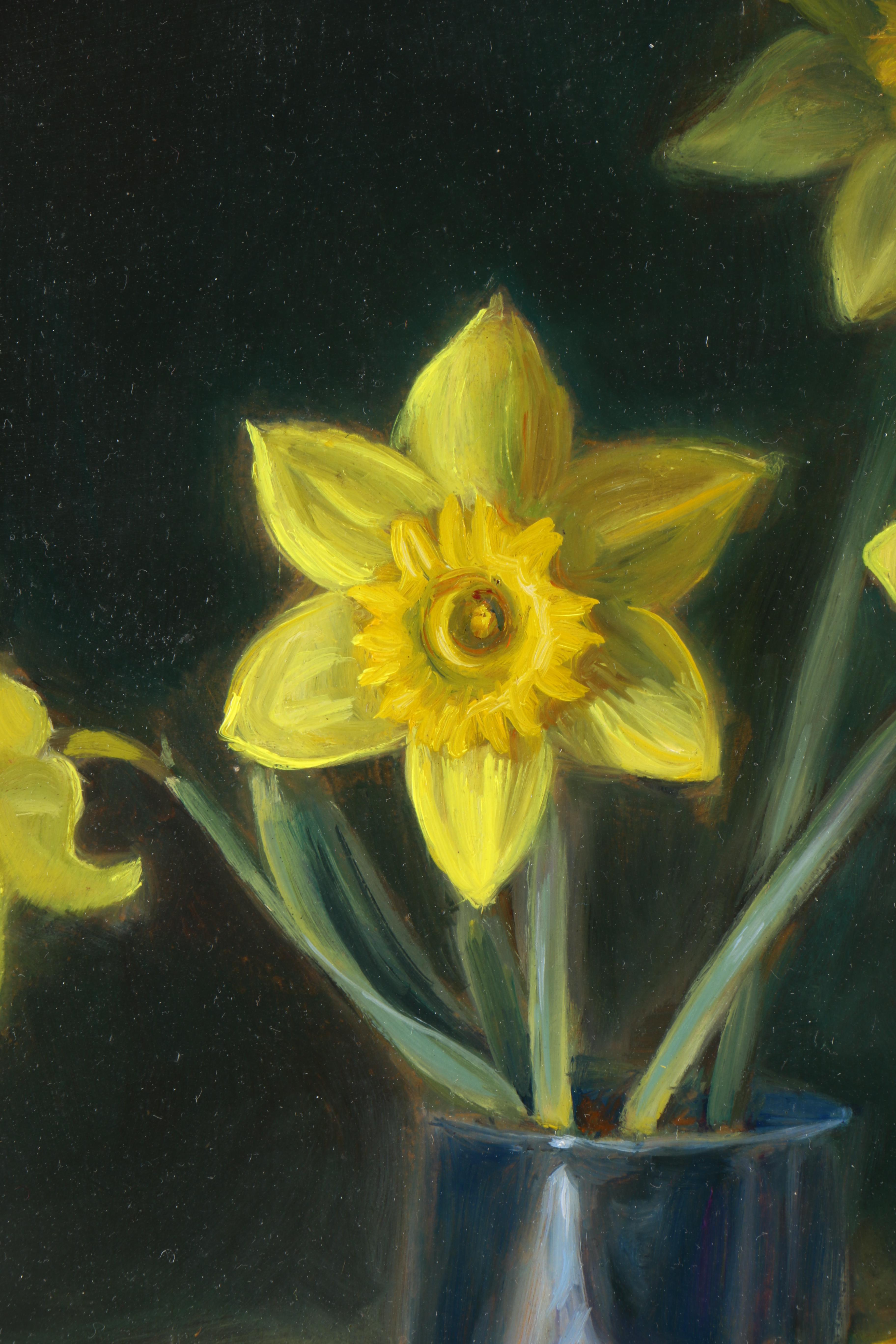Anthony Barham 1997 Oil Painting on Canvas of Still Life With Daffodils