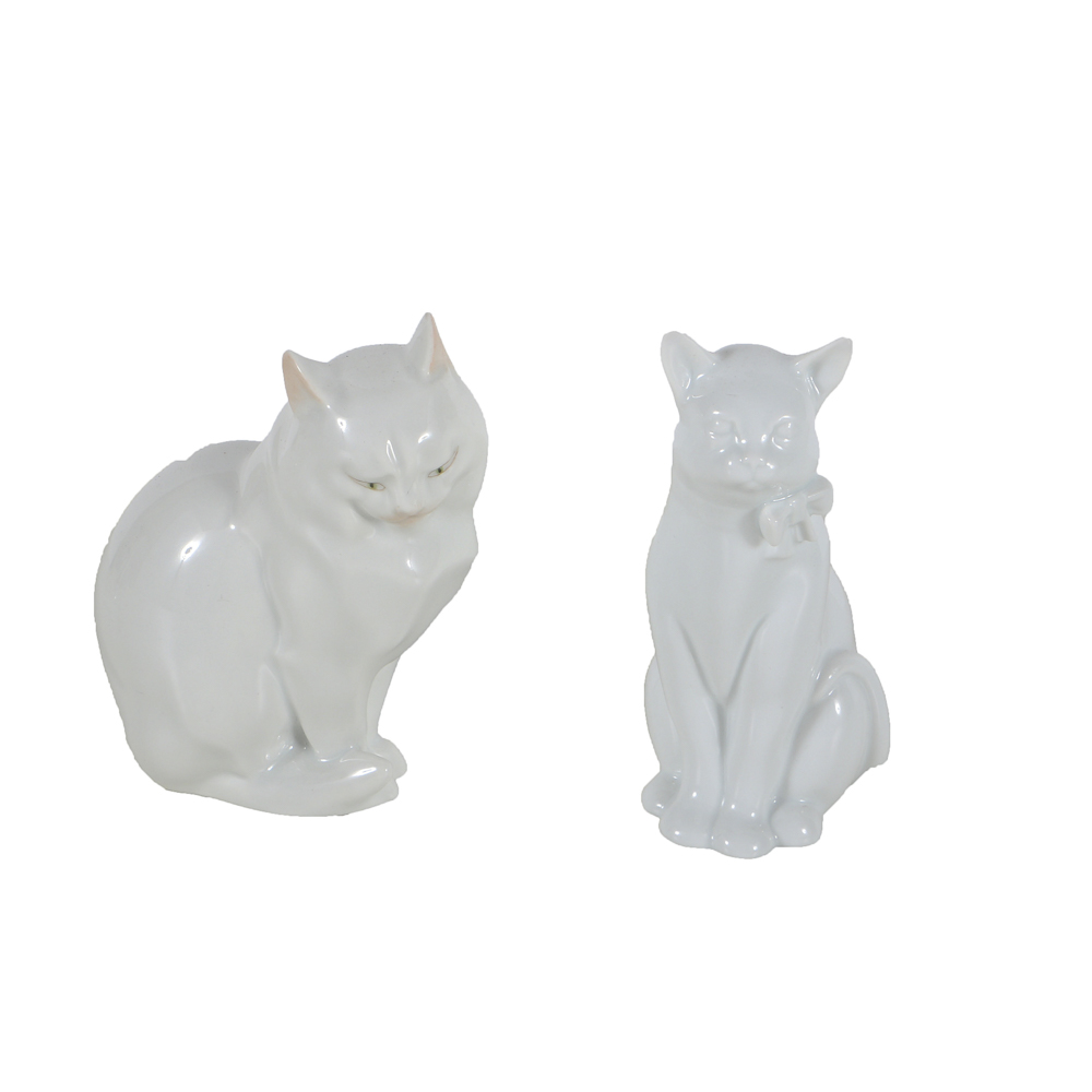 Herend White Porcelain Feline Figurines
