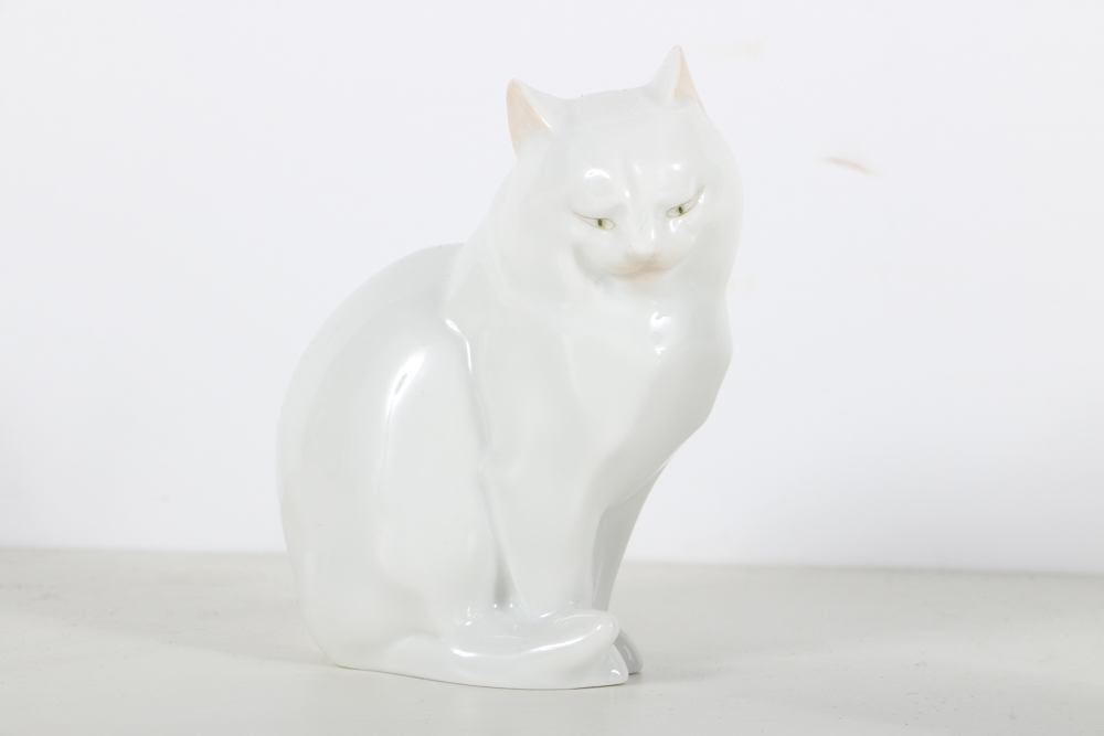 Herend White Porcelain Feline Figurines