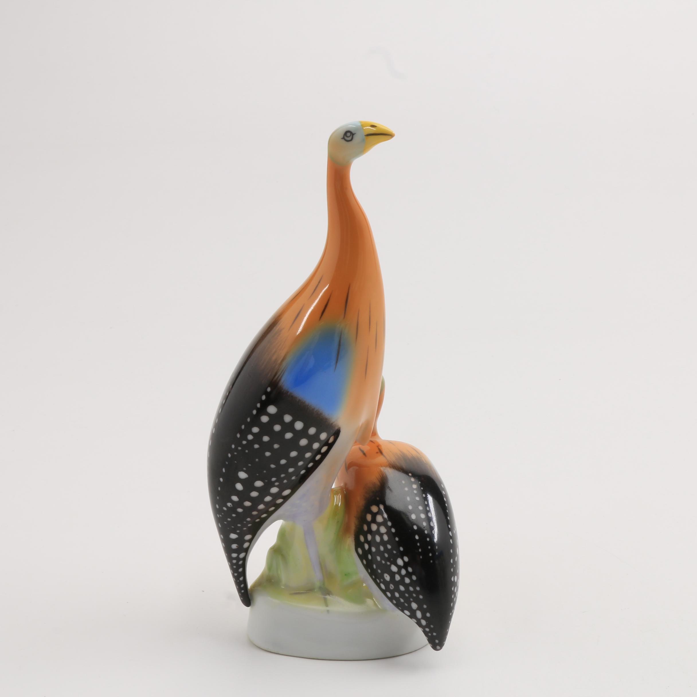 Hollohaza Porcelain Vulturine Guinea Fowls Figurine