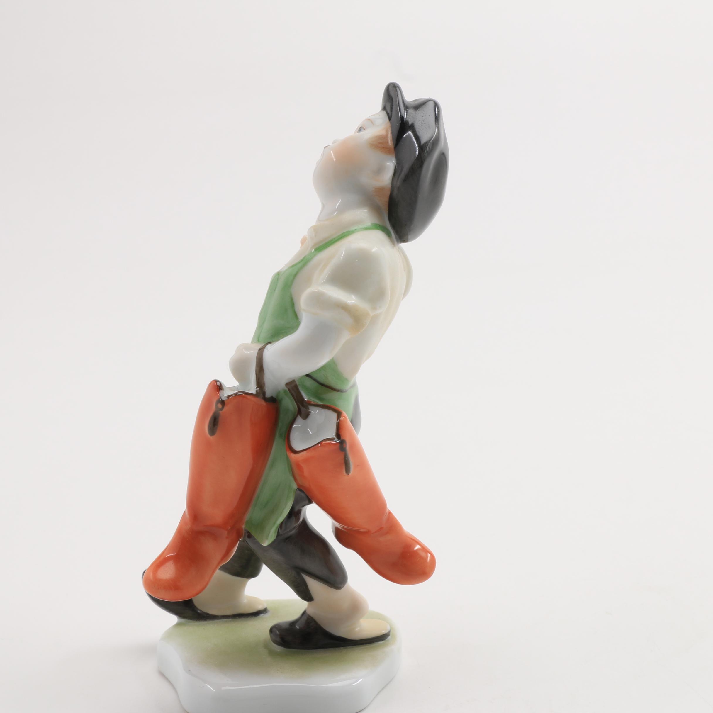 Herend Porcelain Figurine Of A Boy With Boots