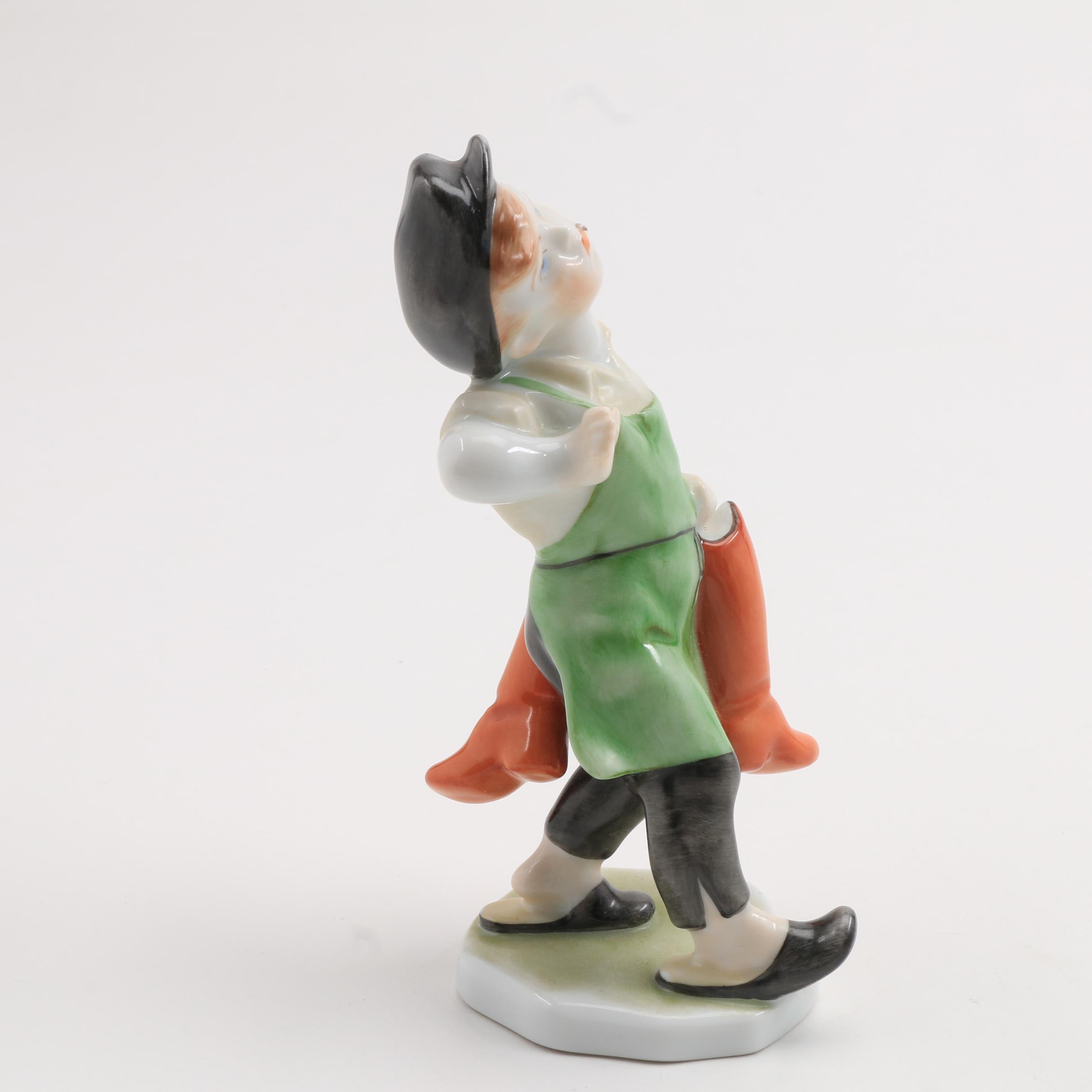 Herend Porcelain Figurine Of A Boy With Boots