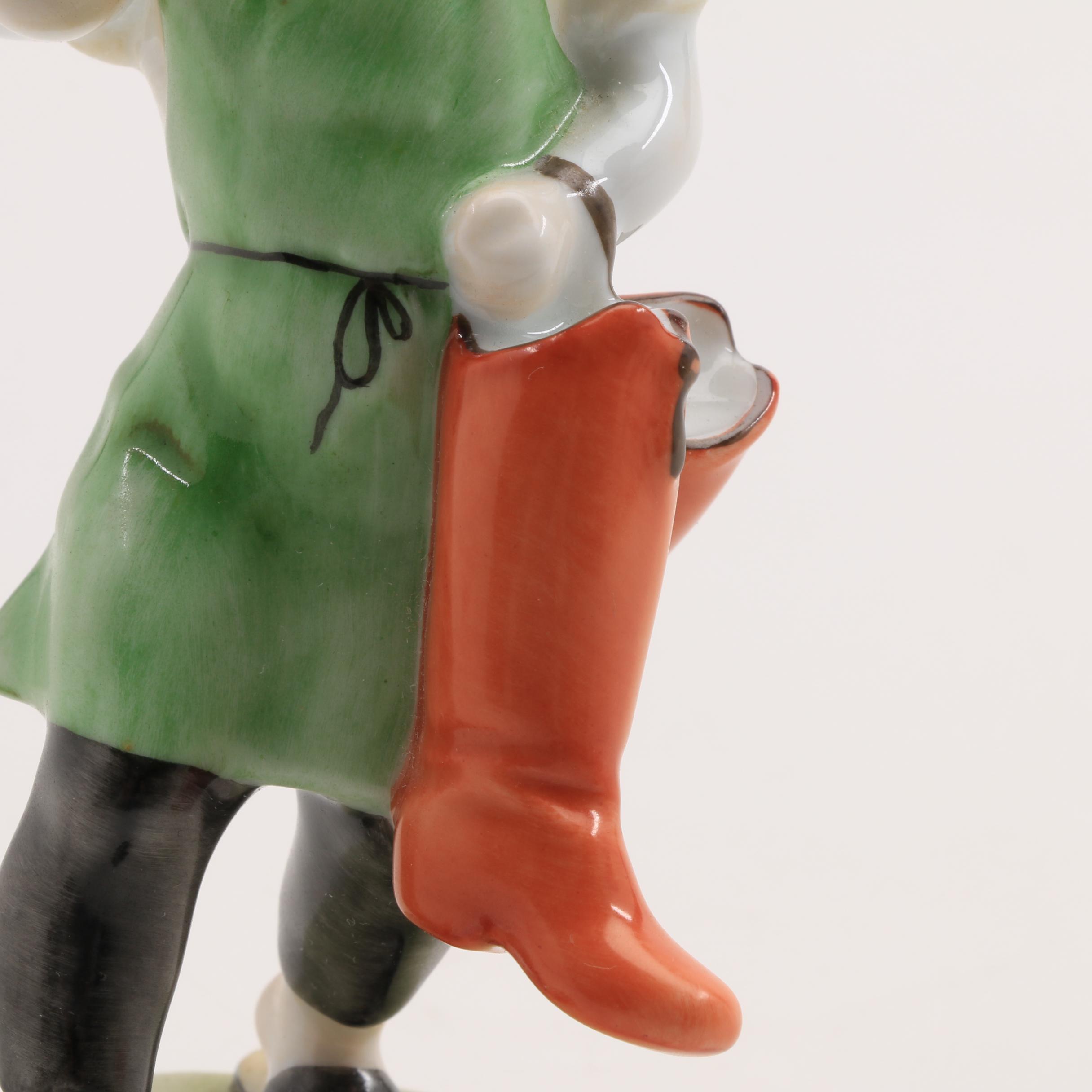 Herend Porcelain Figurine Of A Boy With Boots