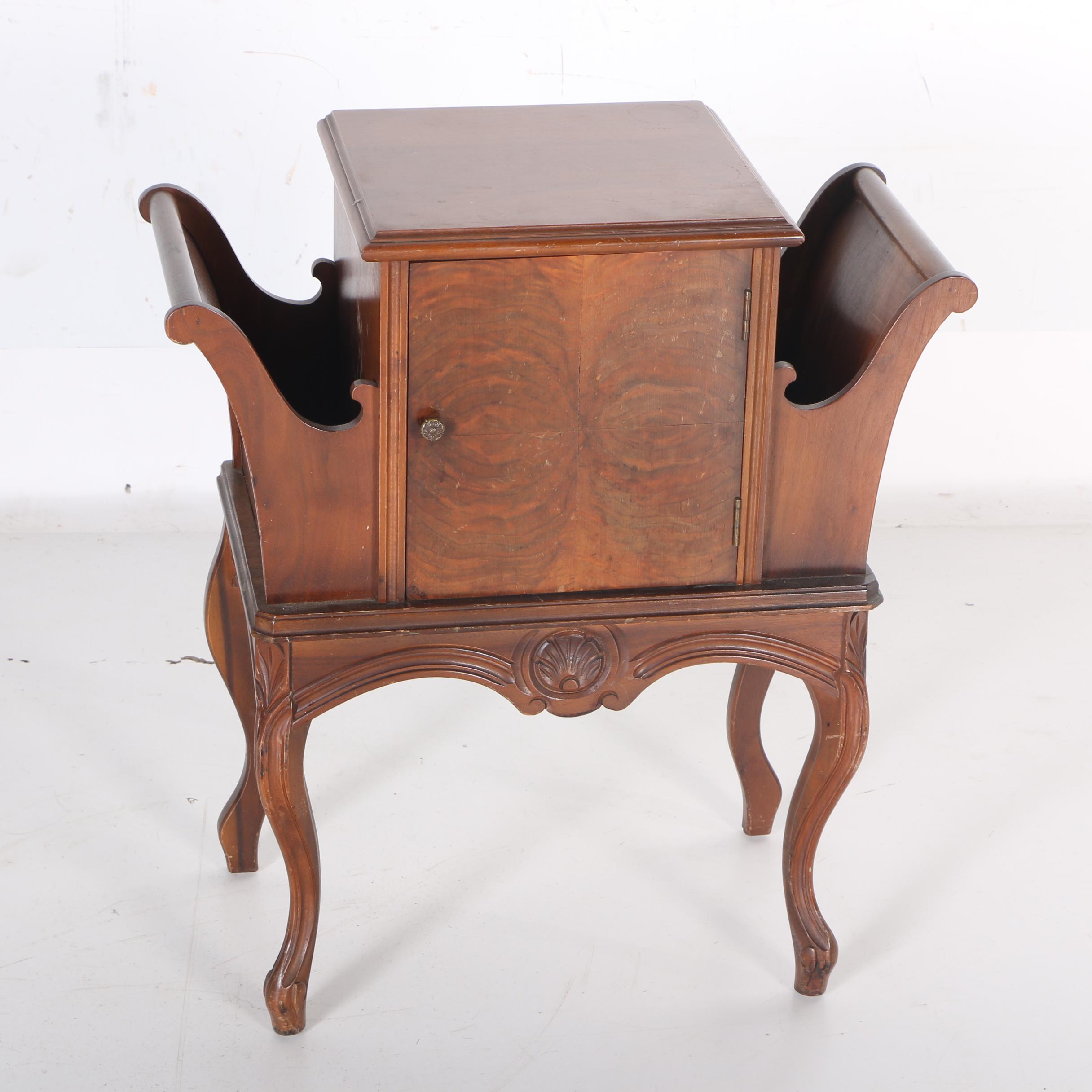 Vintage Queen Anne Style Walnut Humidor and Magazine Rack