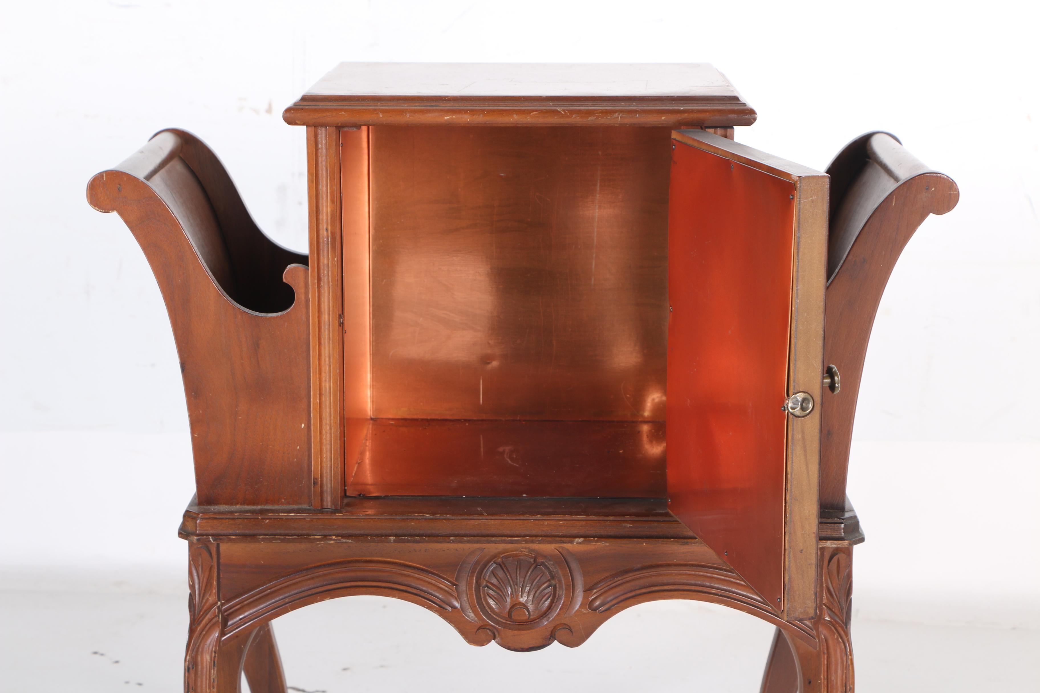 Vintage Queen Anne Style Walnut Humidor and Magazine Rack