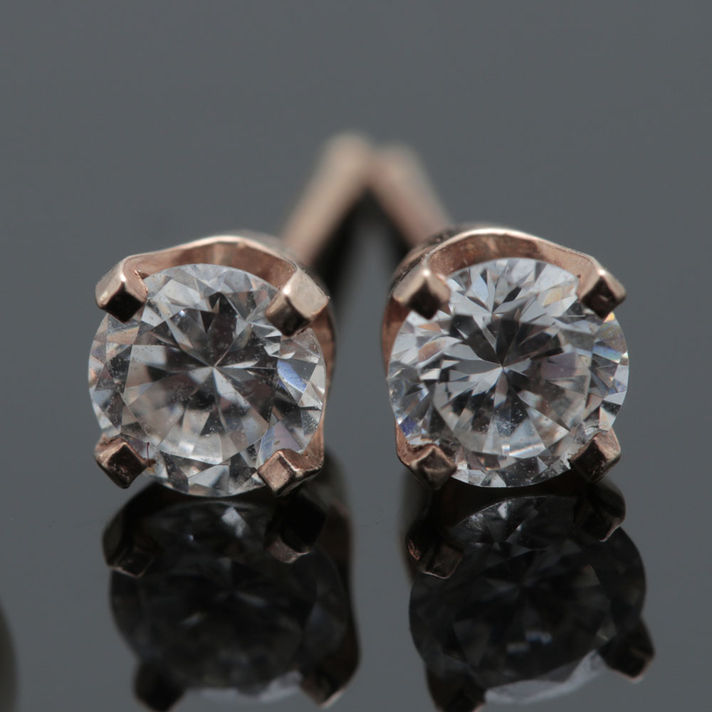 14K Yellow Gold Cultured Pearl and Cubic Zirconia Stud Earrings