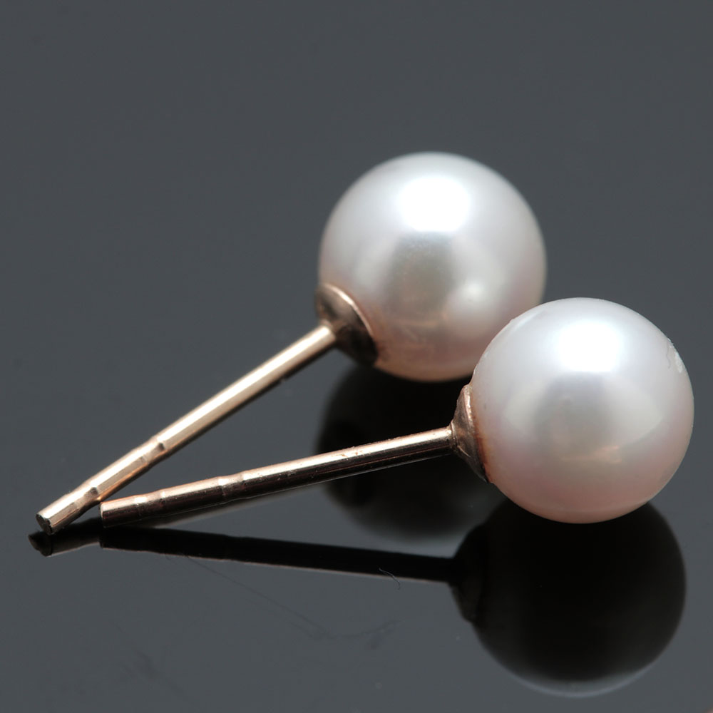 14K Yellow Gold Cultured Pearl and Cubic Zirconia Stud Earrings