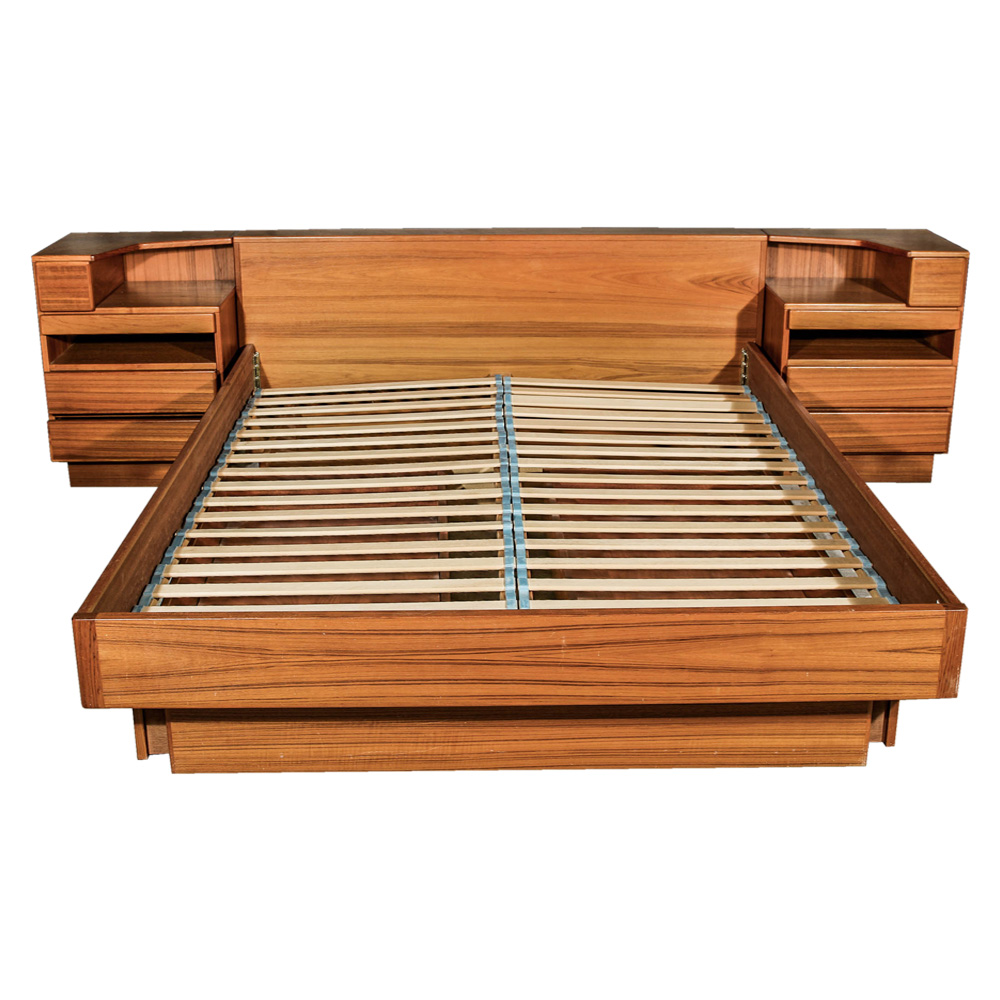 Teak Danish Modern Queen Size Bed Frame by Scan Coll