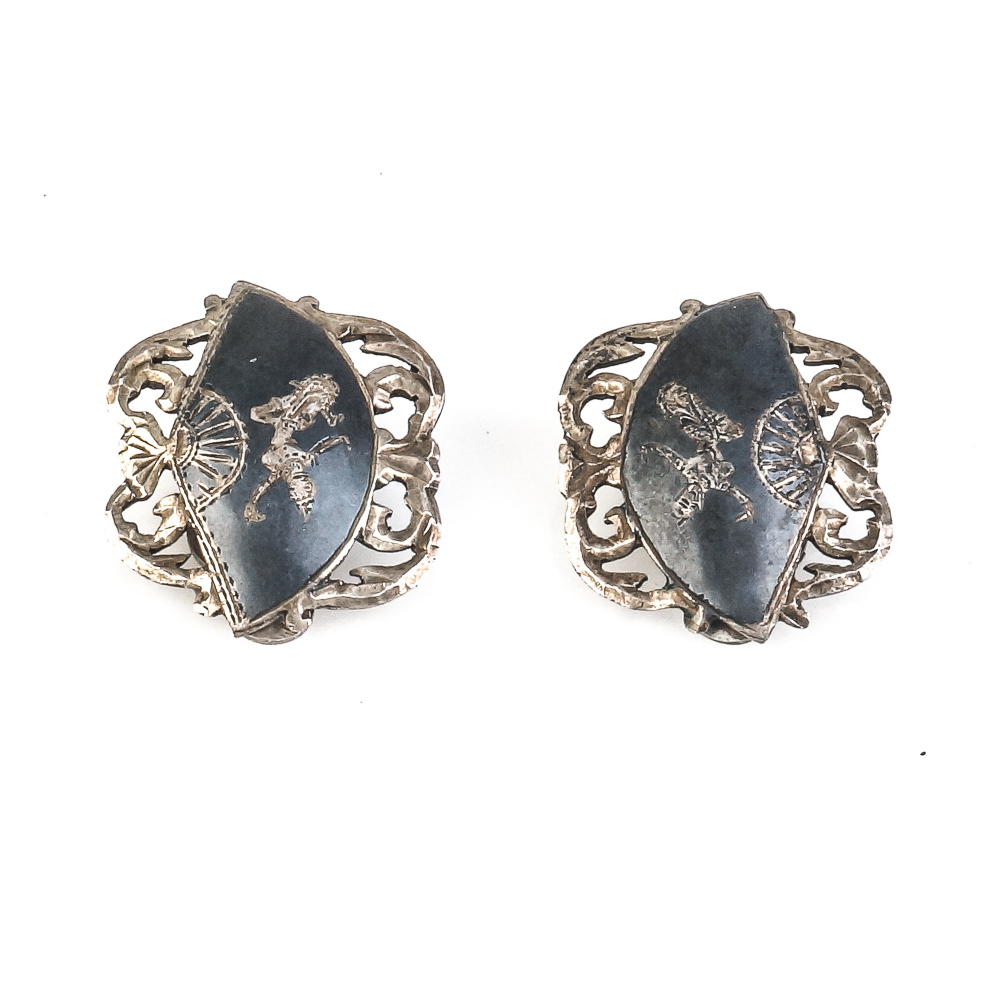 Collection of Vintage Mesoamerican and Thai Niello Sterling Silver Earrings