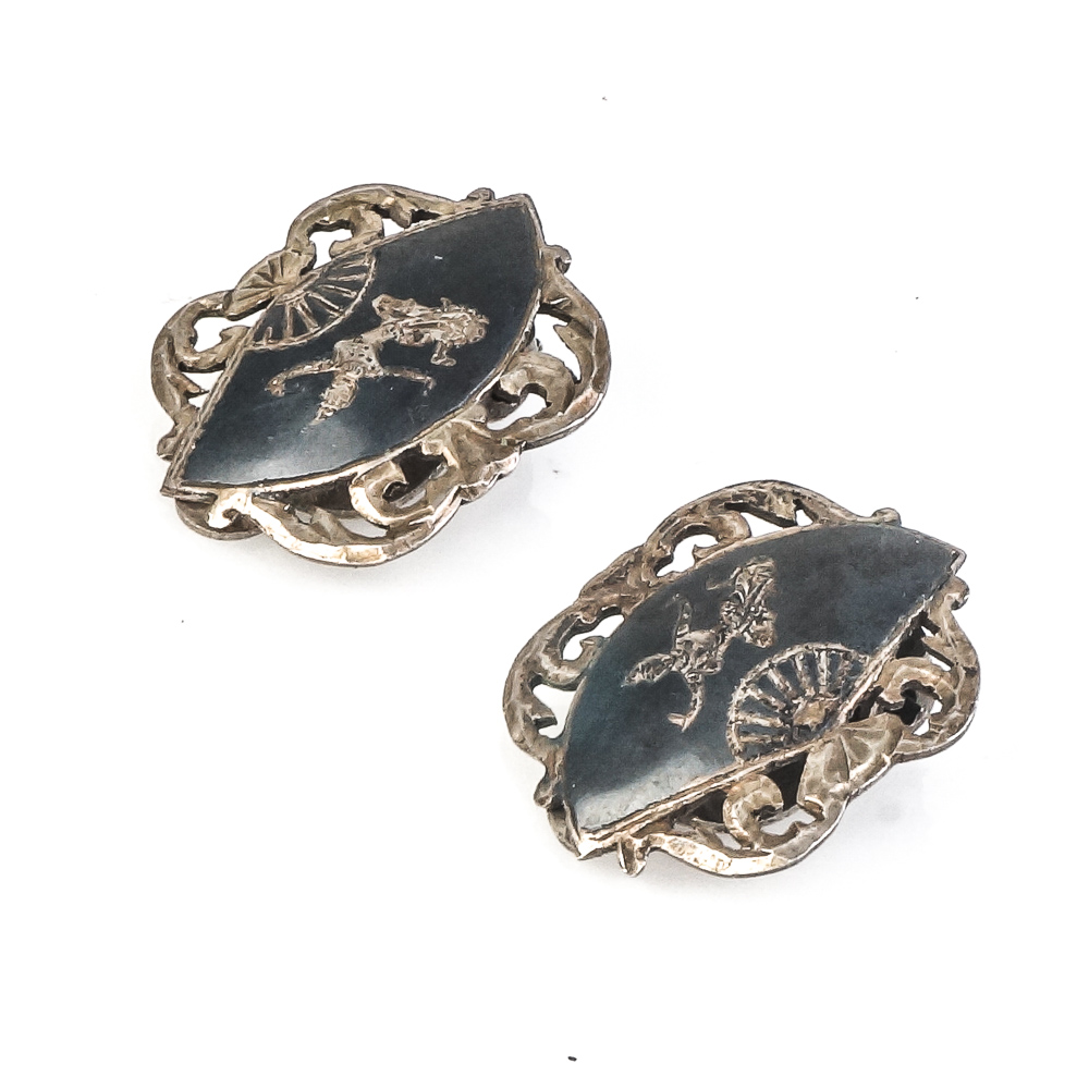 Collection of Vintage Mesoamerican and Thai Niello Sterling Silver Earrings