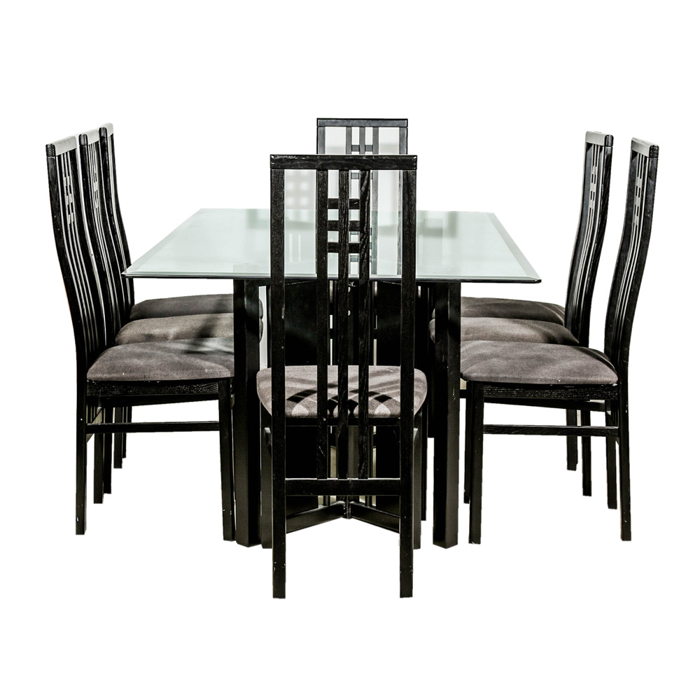 Modernist Glass-Topped Dining Table with Eight Side Chairs by IMS SRL Italy