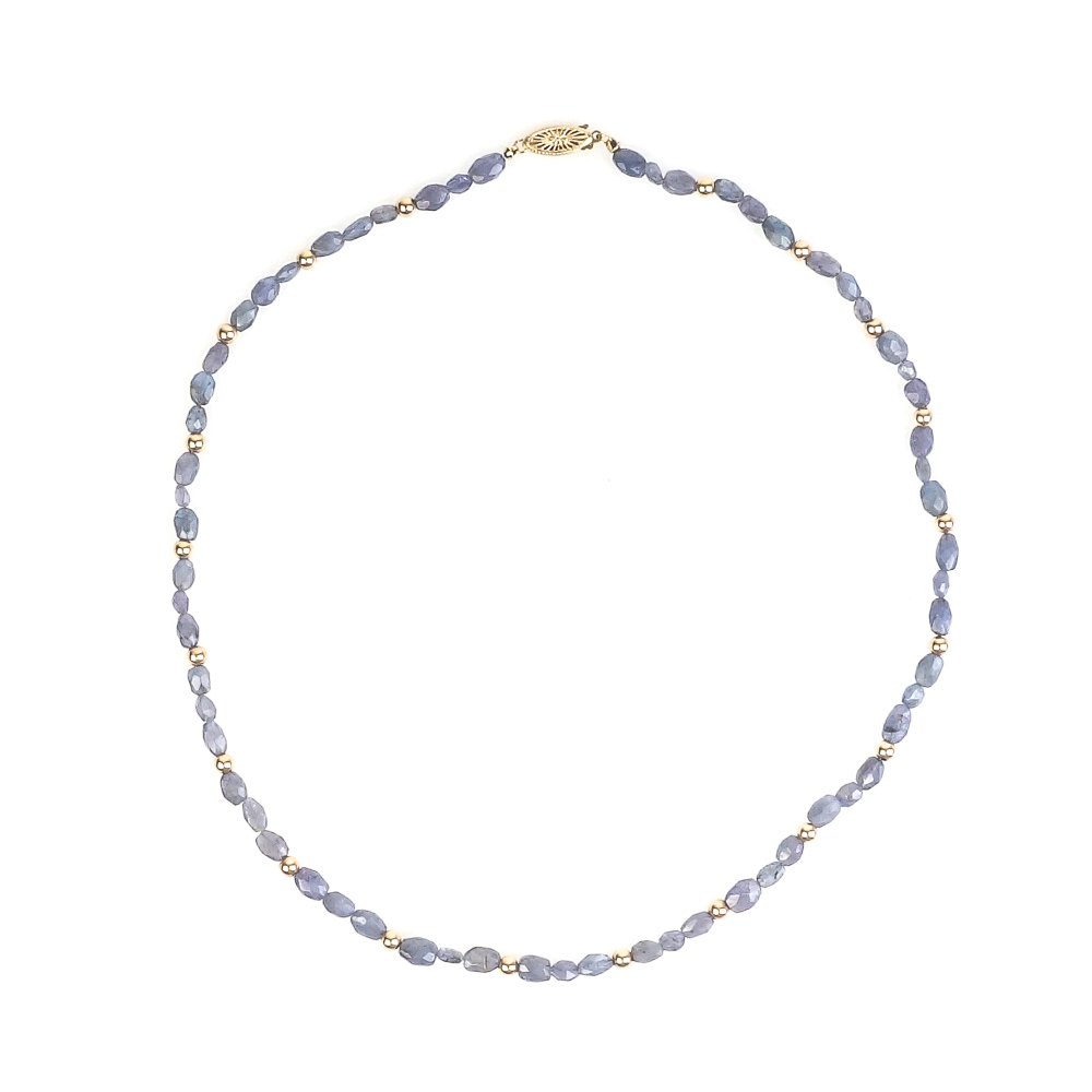 Vintage 14K Yellow Gold and Faceted Iolite Beaded Necklace
