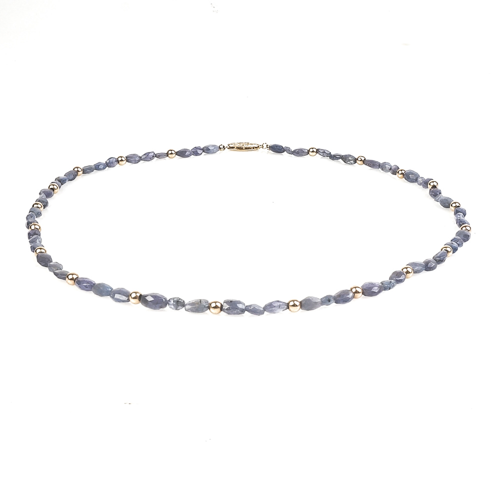 Vintage 14K Yellow Gold and Faceted Iolite Beaded Necklace