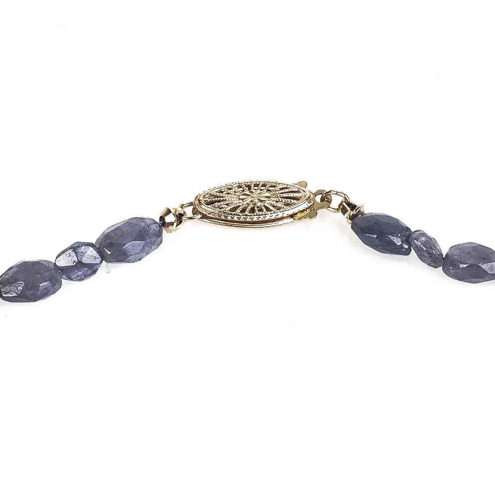 Vintage 14K Yellow Gold and Faceted Iolite Beaded Necklace