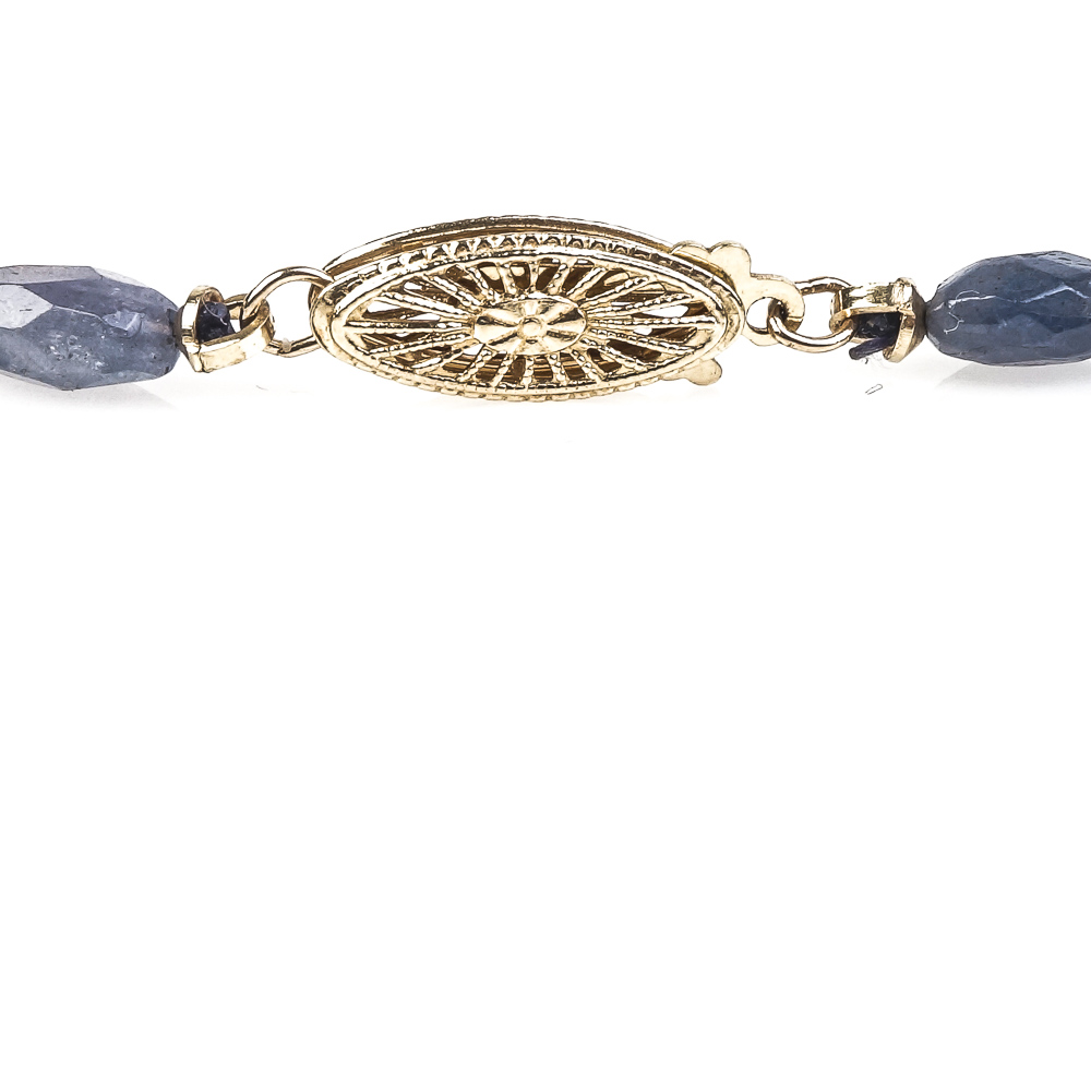 Vintage 14K Yellow Gold and Faceted Iolite Beaded Necklace