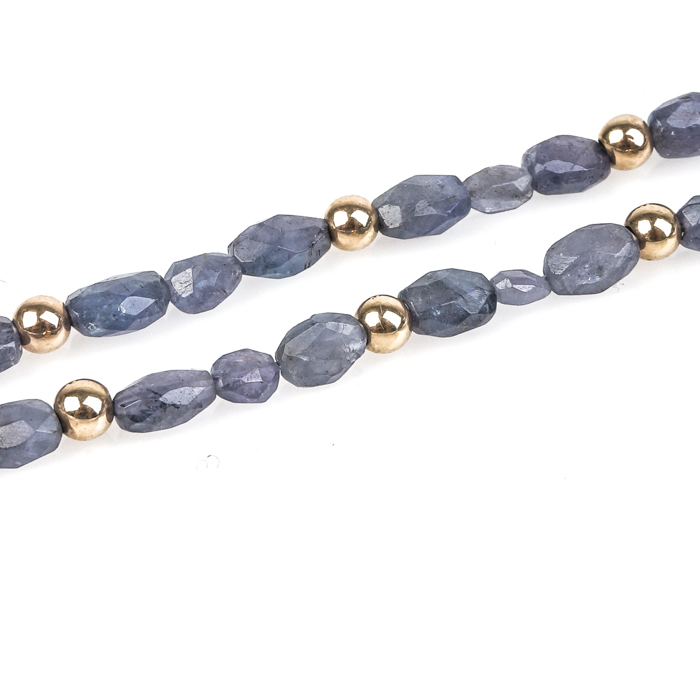 Vintage 14K Yellow Gold and Faceted Iolite Beaded Necklace