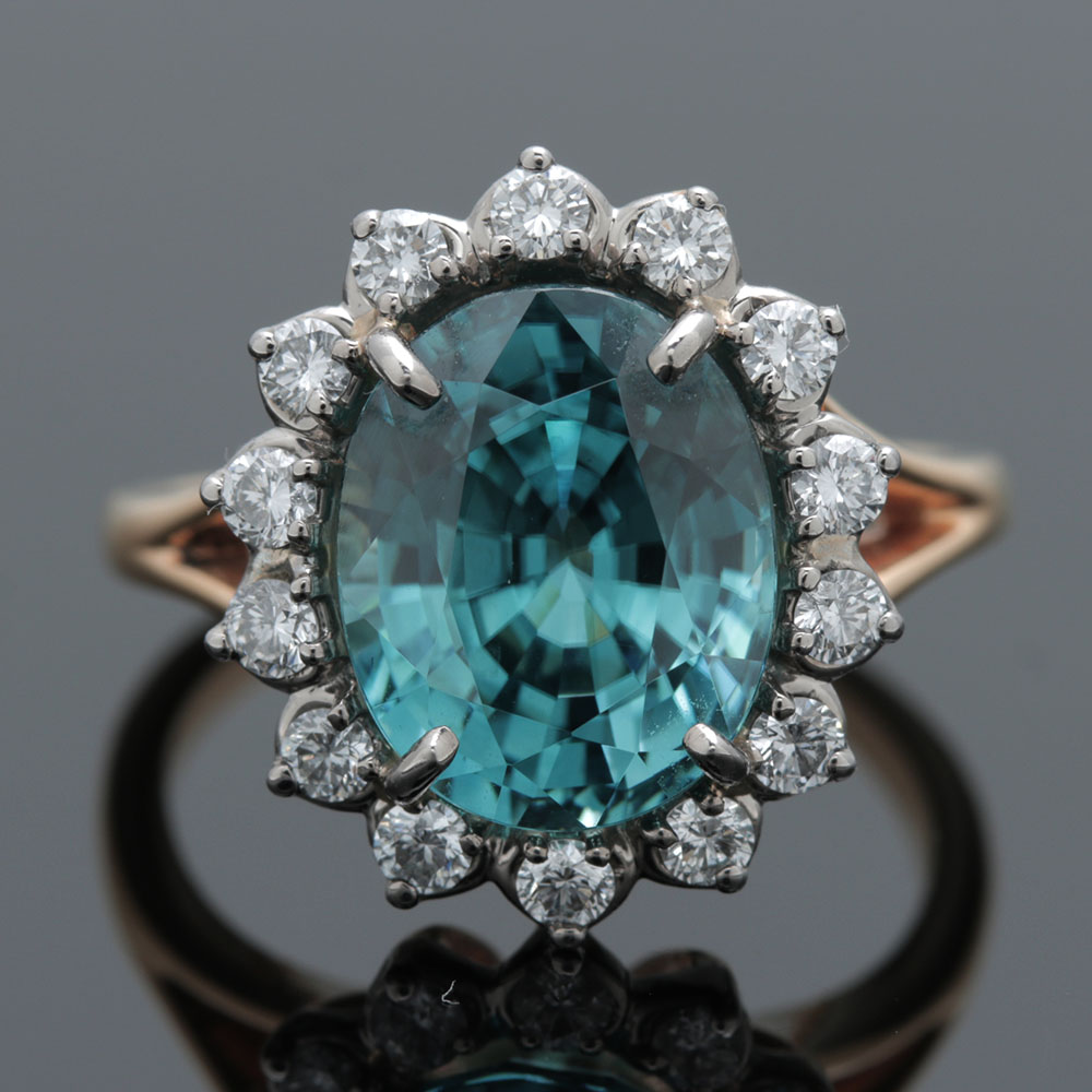 Jabel 18K Yellow Gold Blue Zircon and 0.42 CTW Diamond Ring