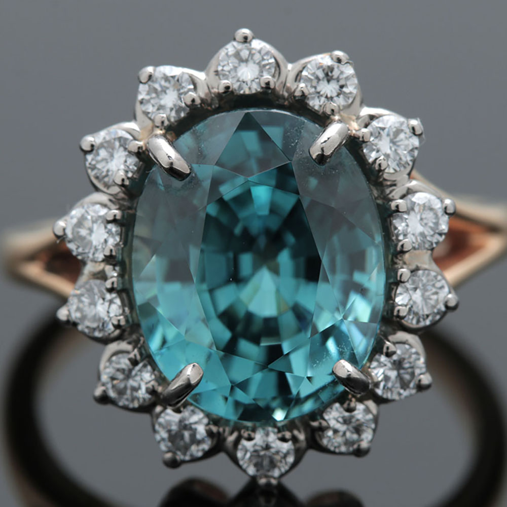 Jabel 18K Yellow Gold Blue Zircon and 0.42 CTW Diamond Ring