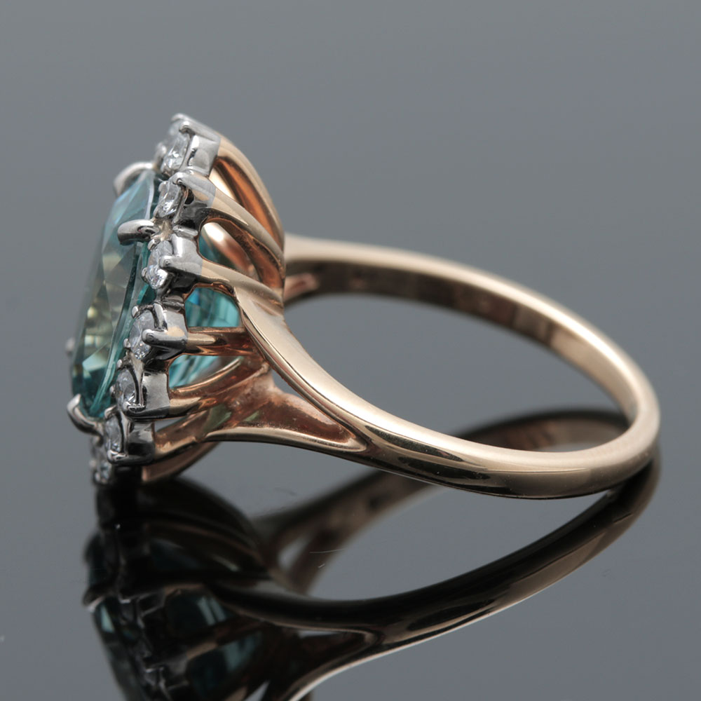 Jabel 18K Yellow Gold Blue Zircon and 0.42 CTW Diamond Ring