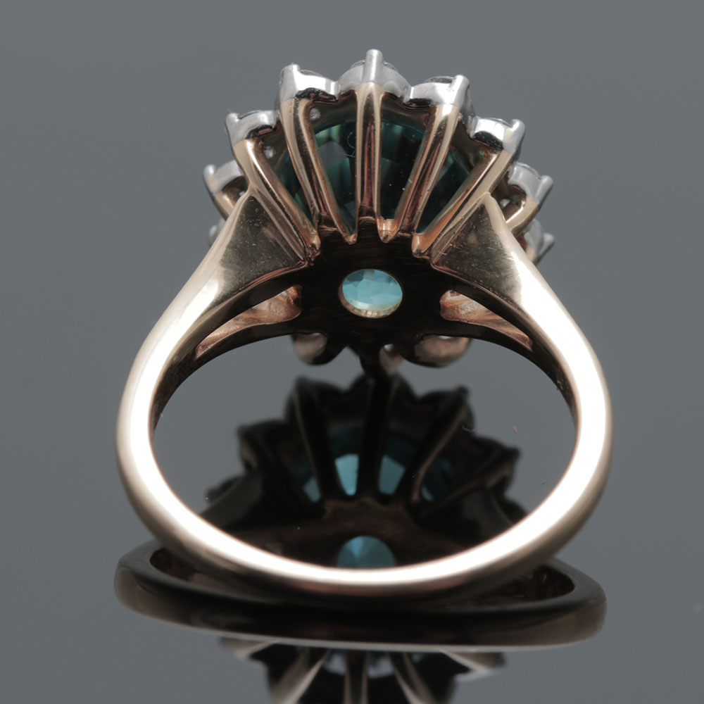 Jabel 18K Yellow Gold Blue Zircon and 0.42 CTW Diamond Ring