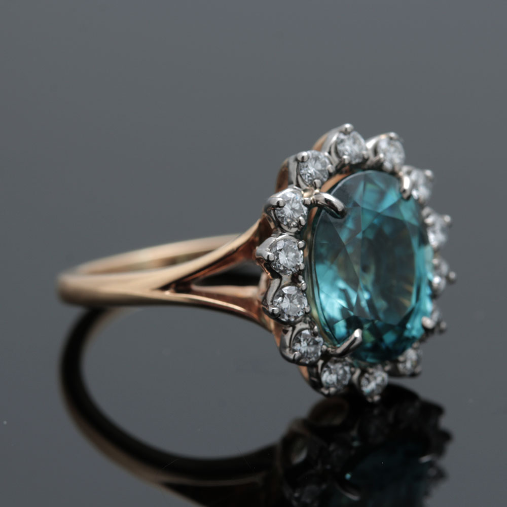 Jabel 18K Yellow Gold Blue Zircon and 0.42 CTW Diamond Ring