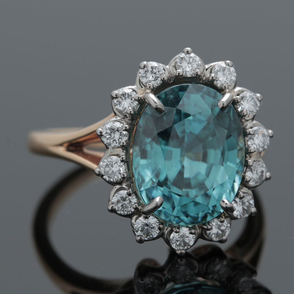Jabel 18K Yellow Gold Blue Zircon and 0.42 CTW Diamond Ring