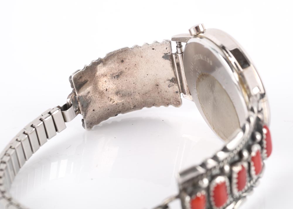 Vintage Guess Watch with Sterling Silver and Coral Accents