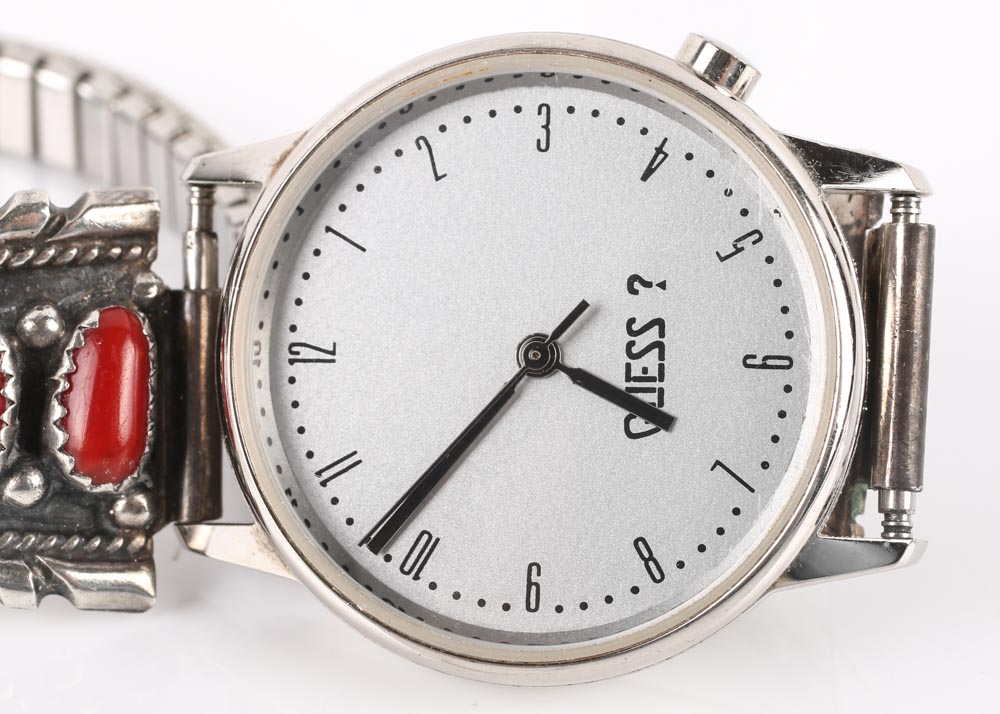 Vintage Guess Watch with Sterling Silver and Coral Accents