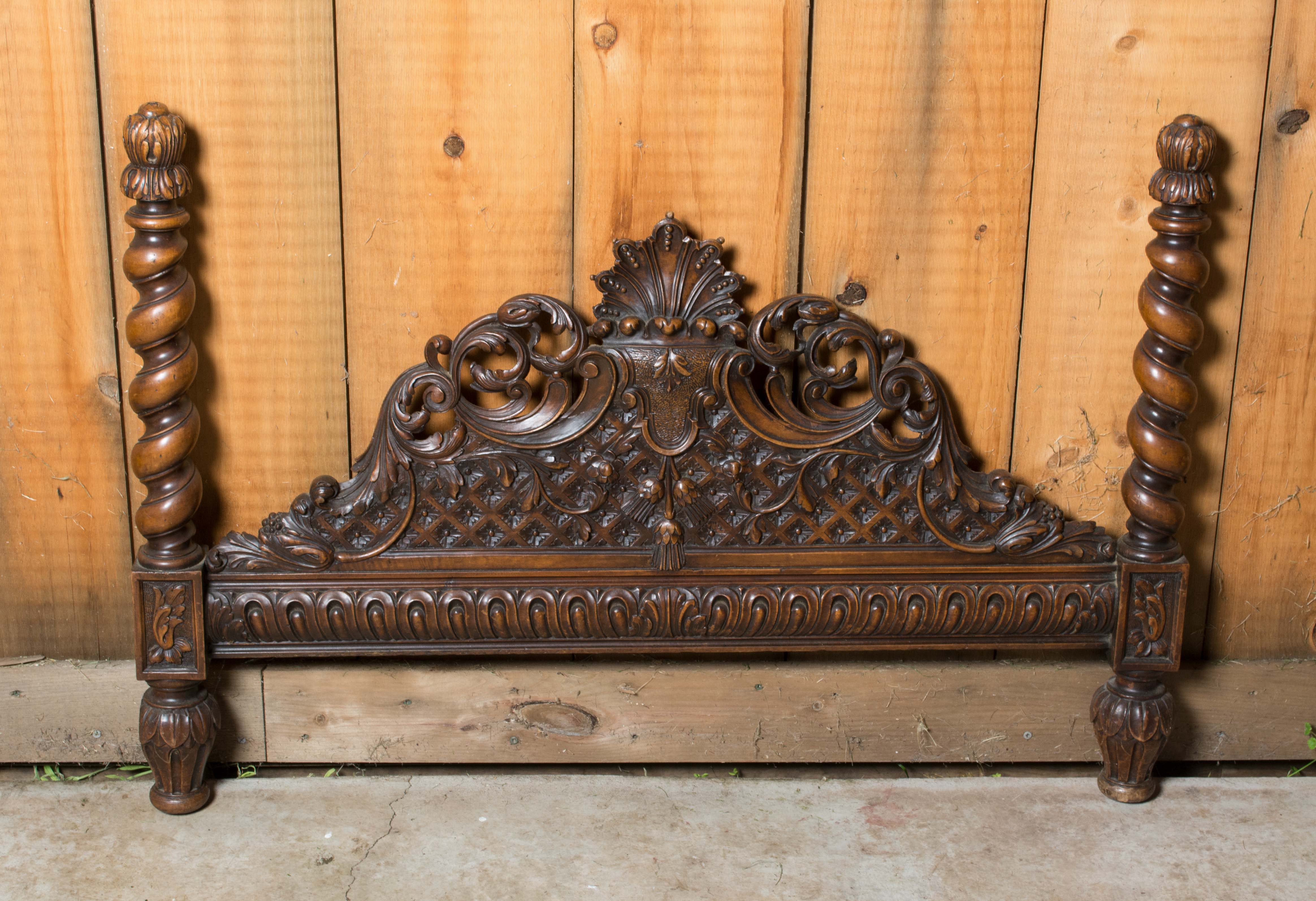 Vintage Victorian Style Twin Size Walnut Headboard and Footboard