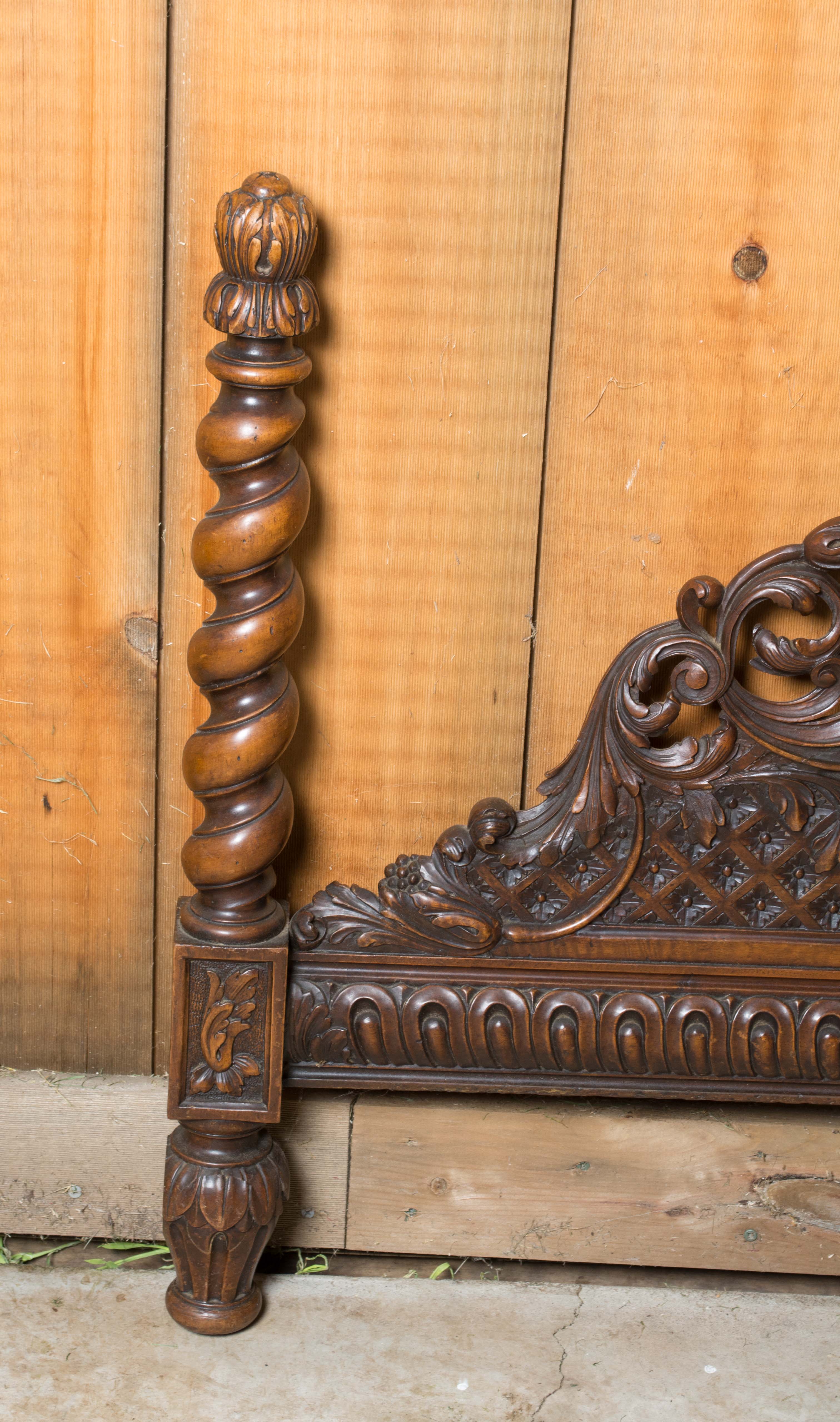 Vintage Victorian Style Twin Size Walnut Headboard and Footboard