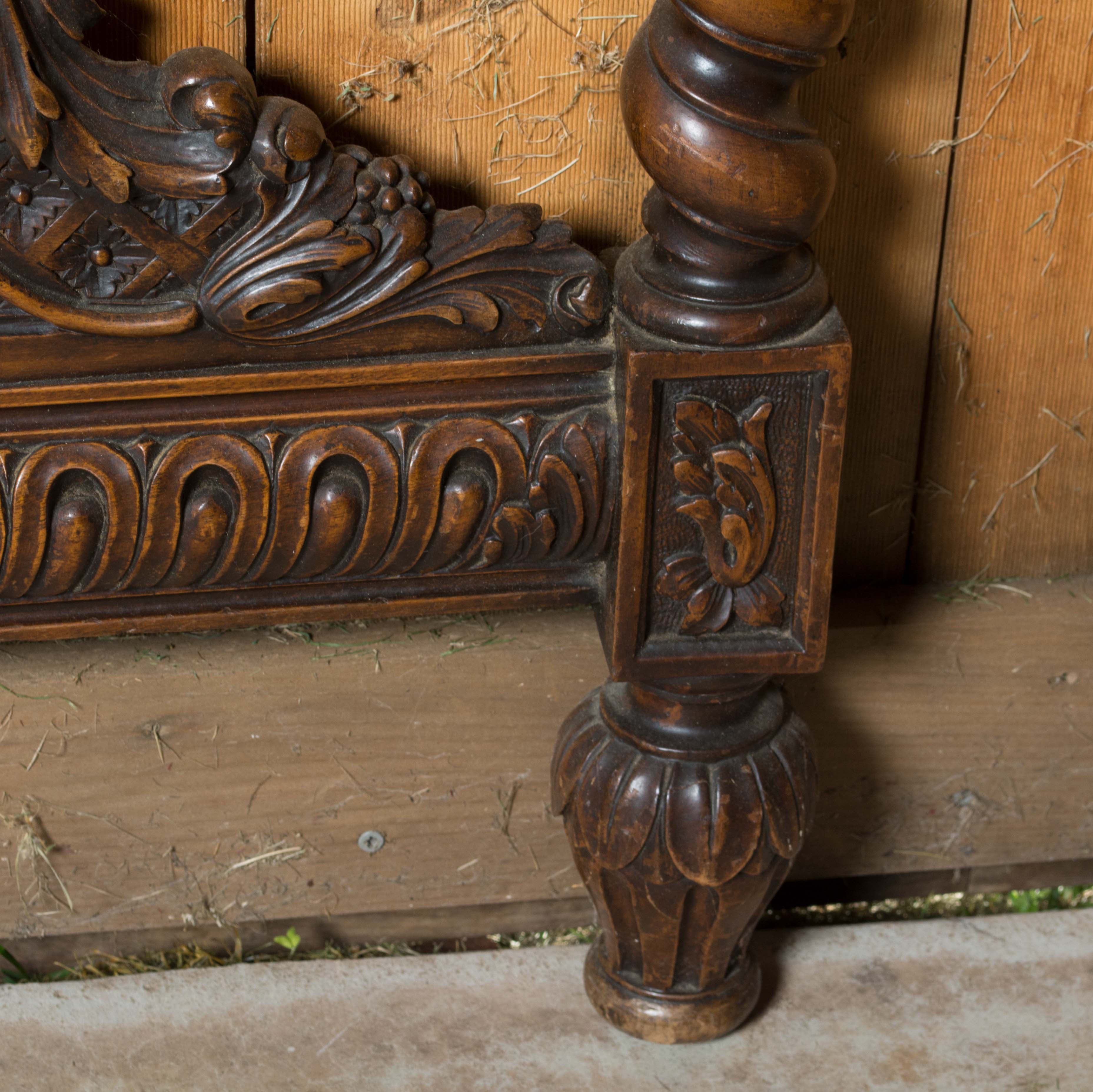 Vintage Victorian Style Twin Size Walnut Headboard and Footboard
