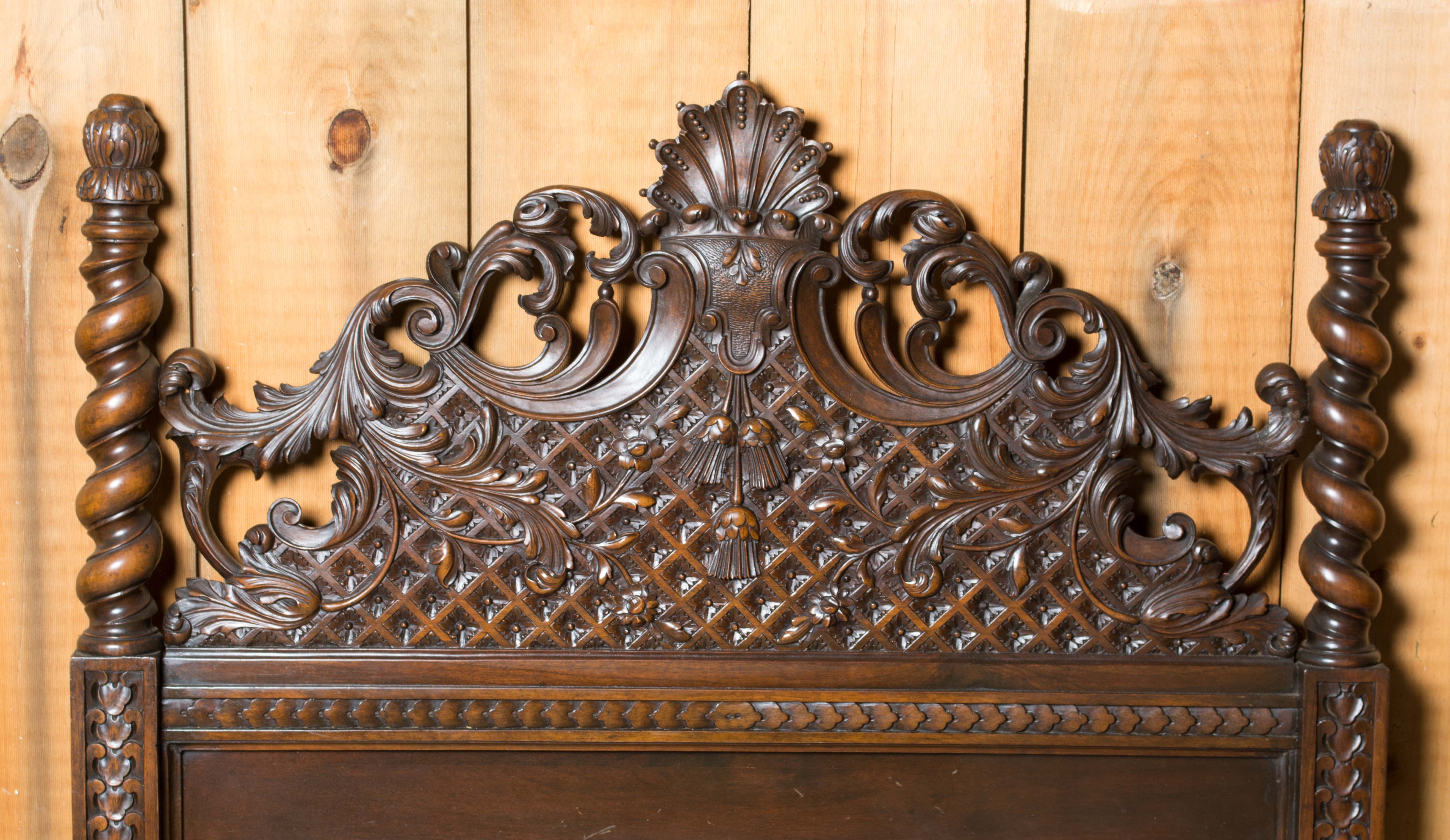 Vintage Victorian Style Twin Size Walnut Headboard and Footboard