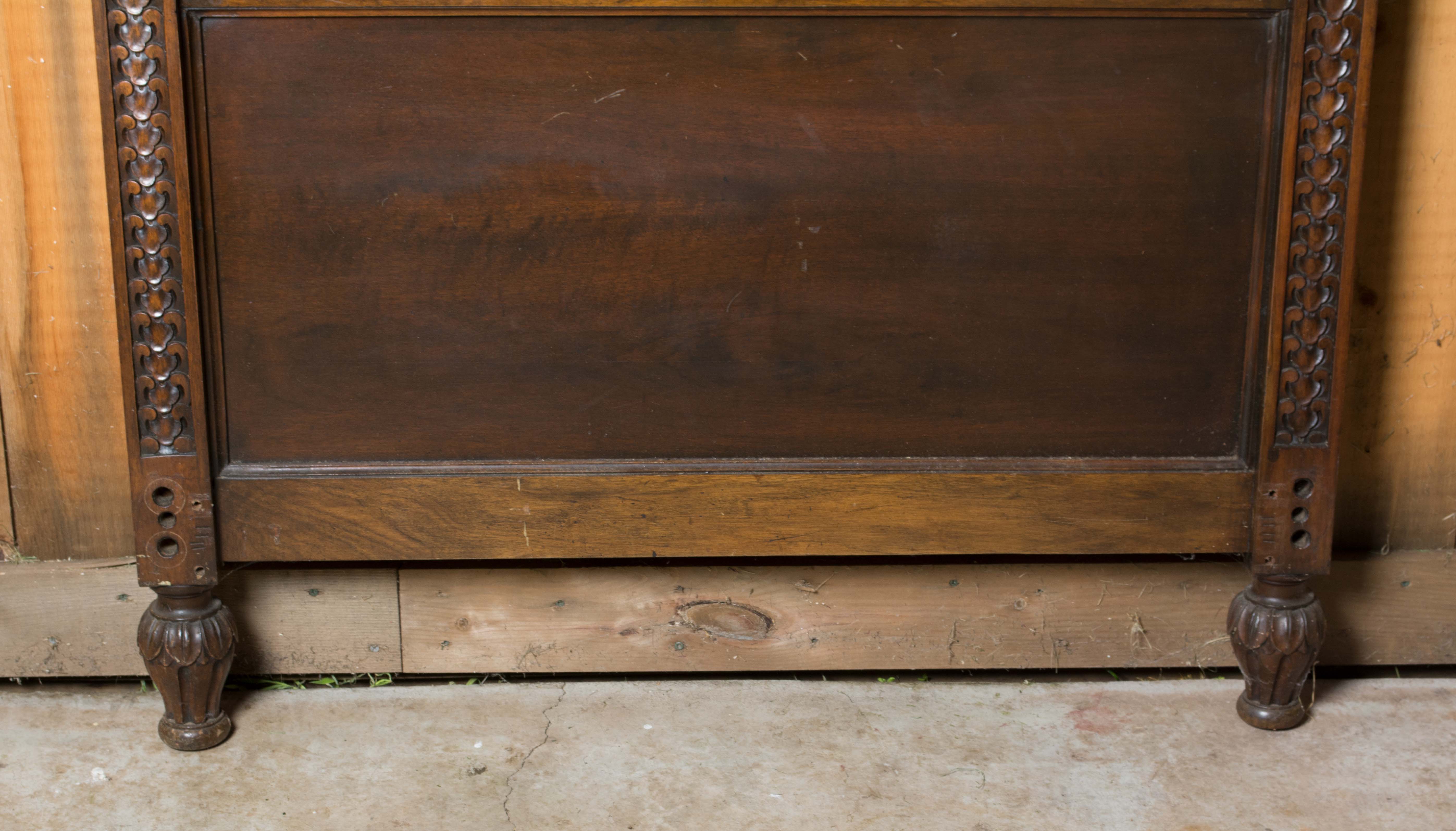 Vintage Victorian Style Twin Size Walnut Headboard and Footboard