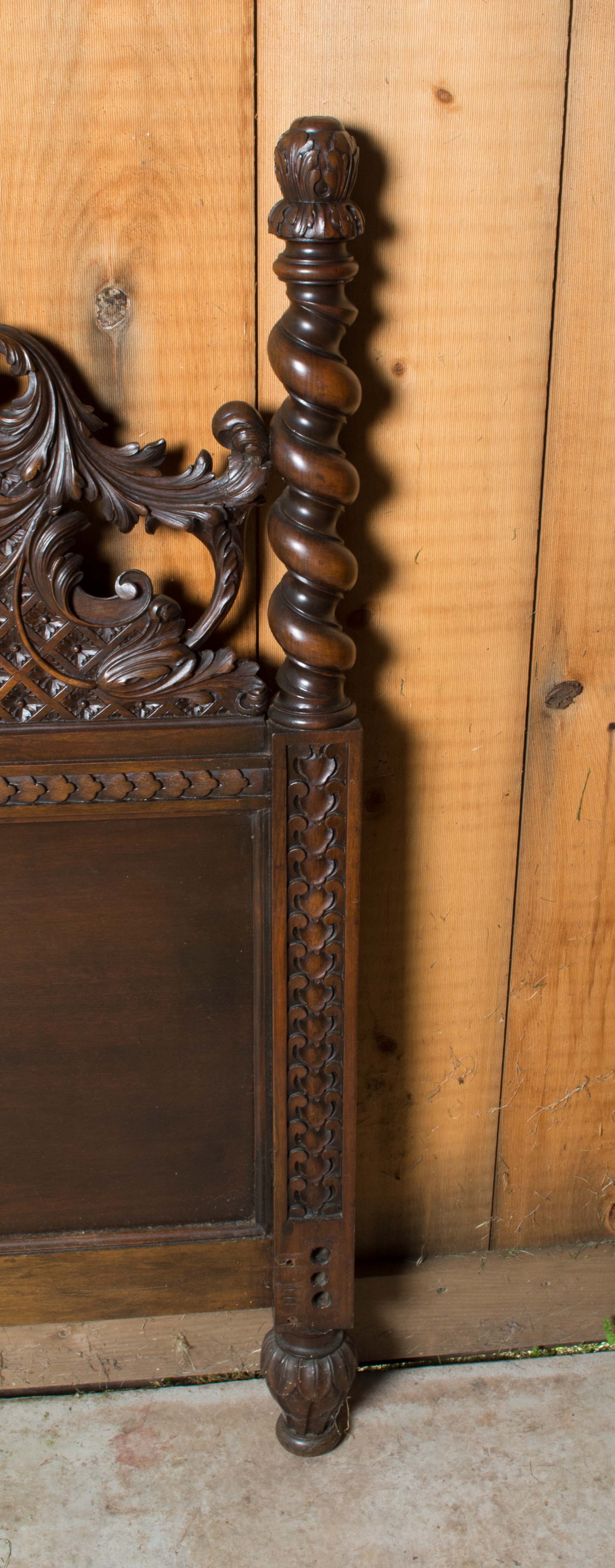 Vintage Victorian Style Twin Size Walnut Headboard and Footboard