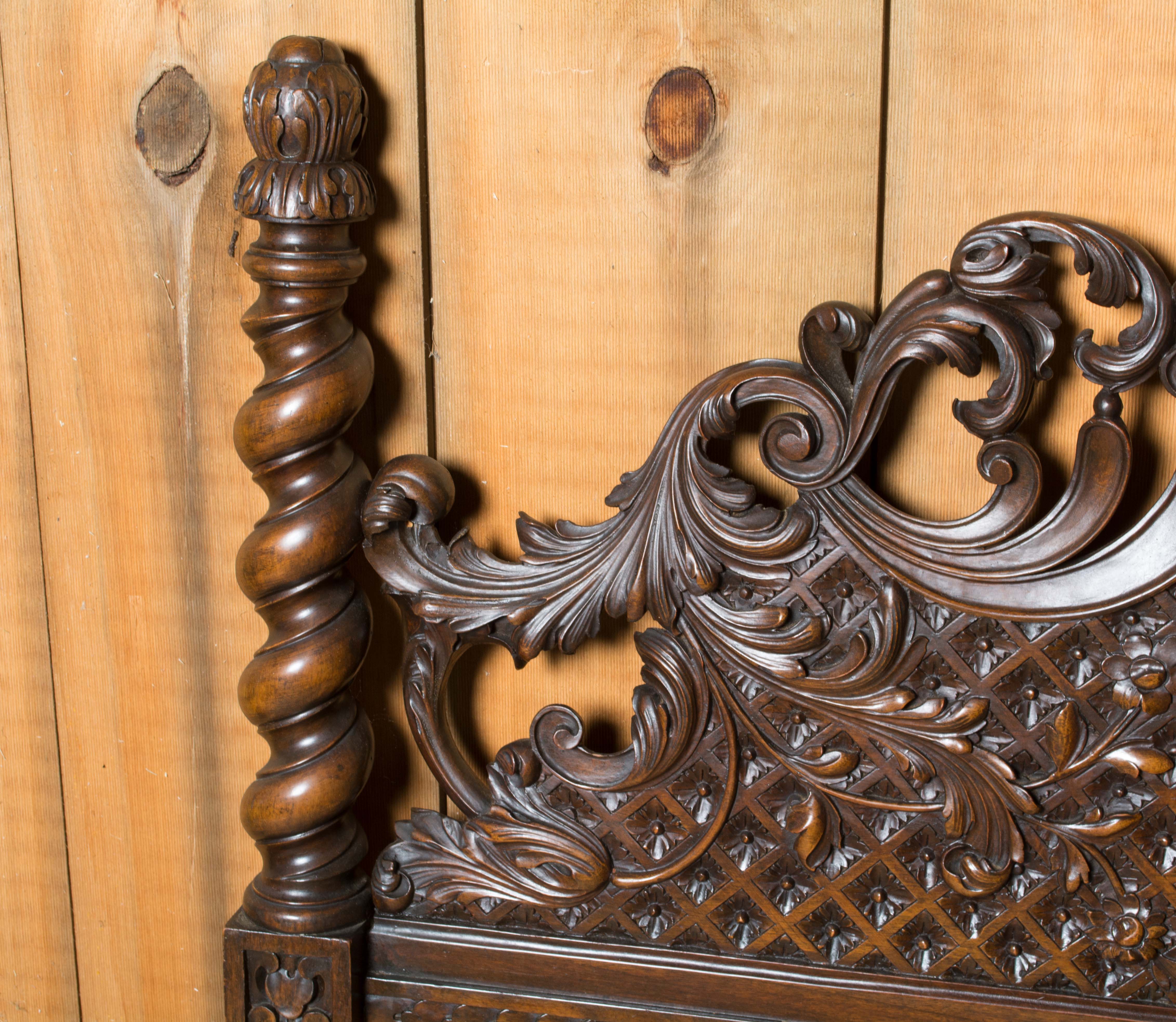 Vintage Victorian Style Twin Size Walnut Headboard and Footboard