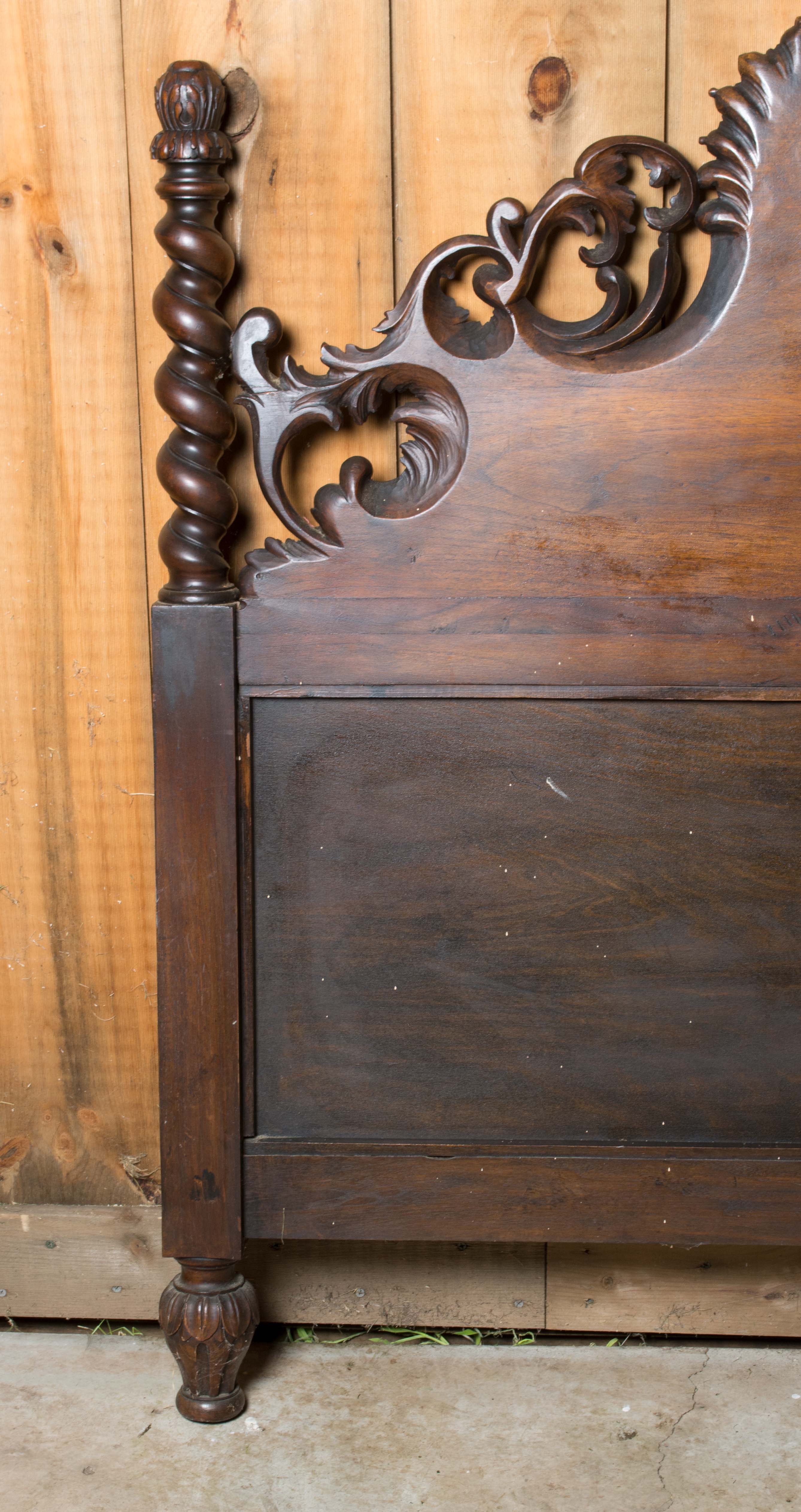 Vintage Victorian Style Twin Size Walnut Headboard and Footboard