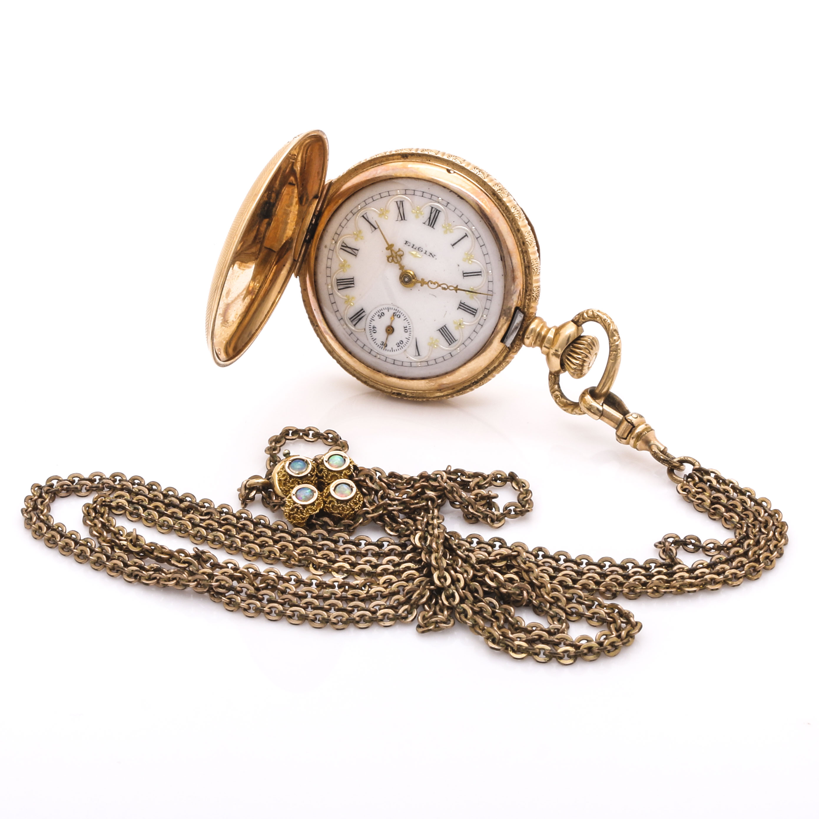 Elgin Pocket Watch with a Gold Filled Opal Chain