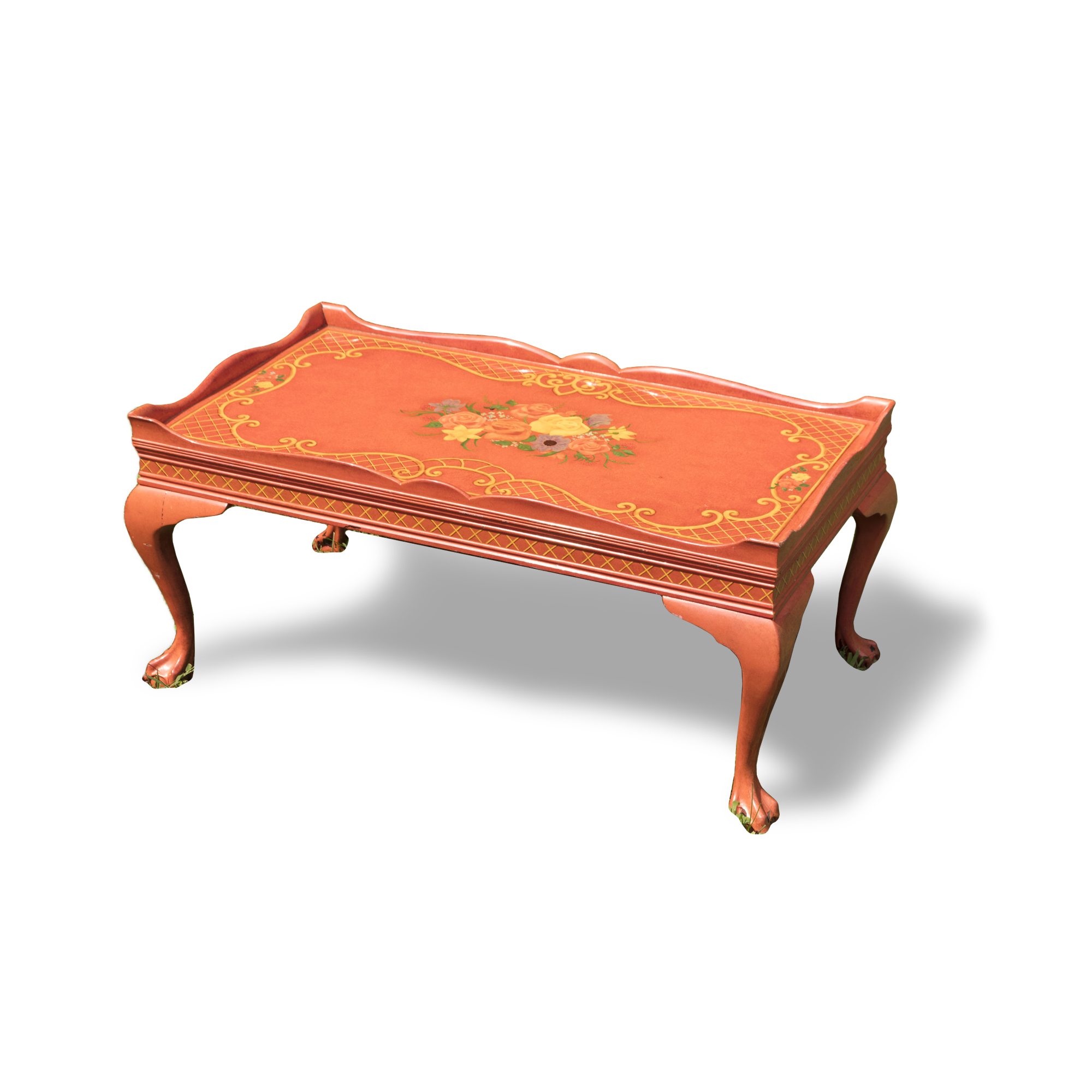 Painted Peach Chippendale Style Coffee Table