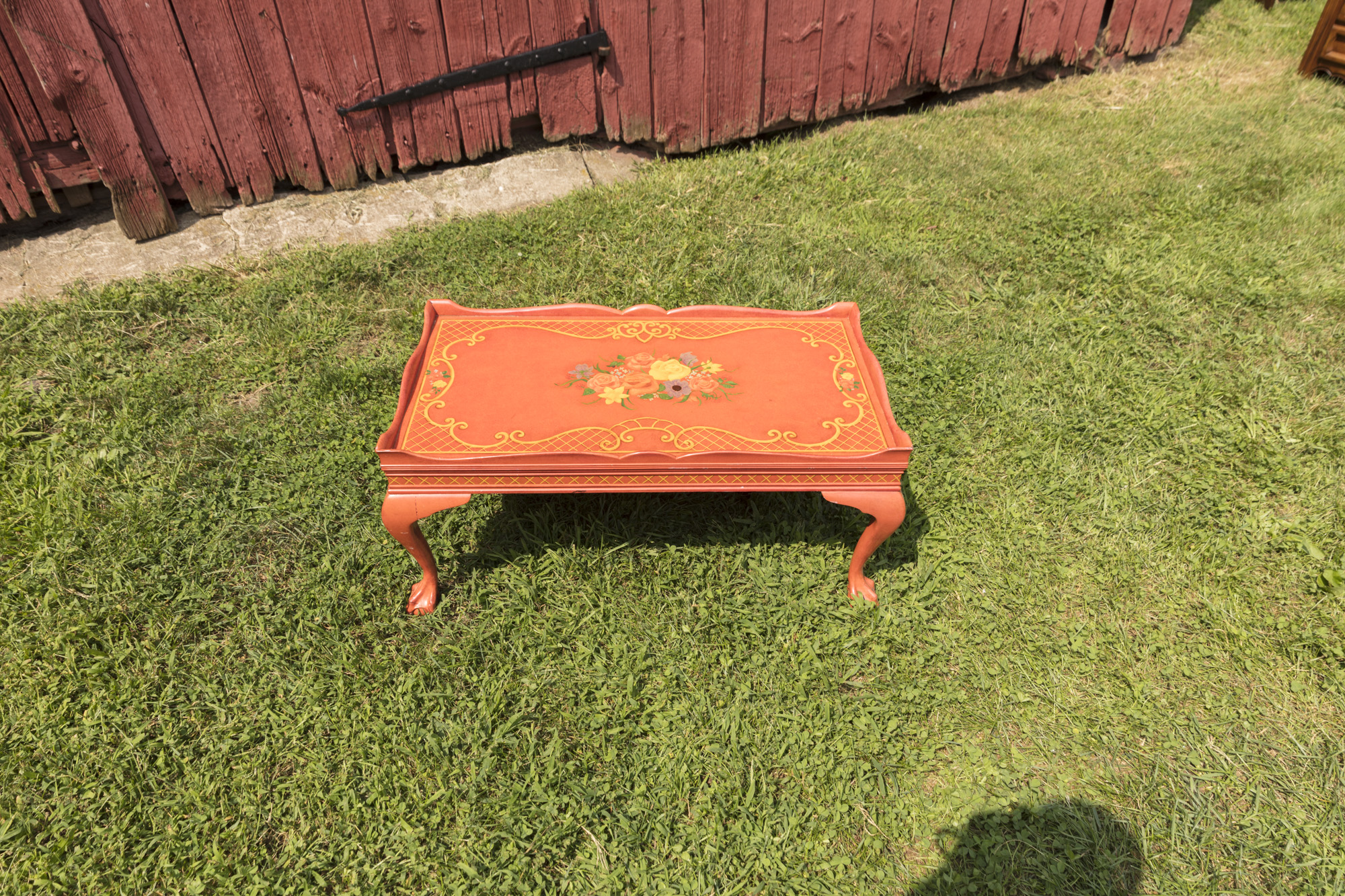 Painted Peach Chippendale Style Coffee Table