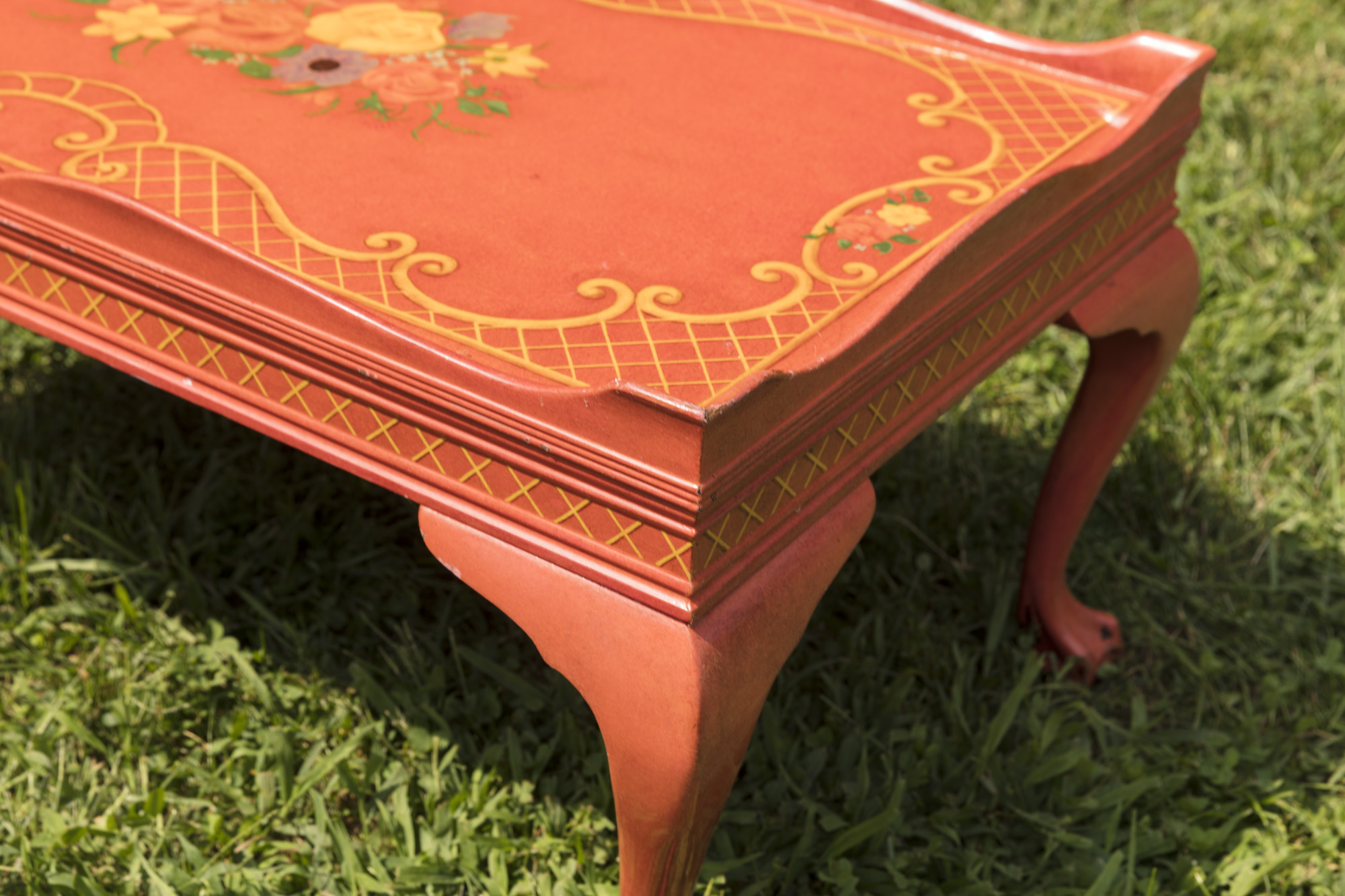 Painted Peach Chippendale Style Coffee Table